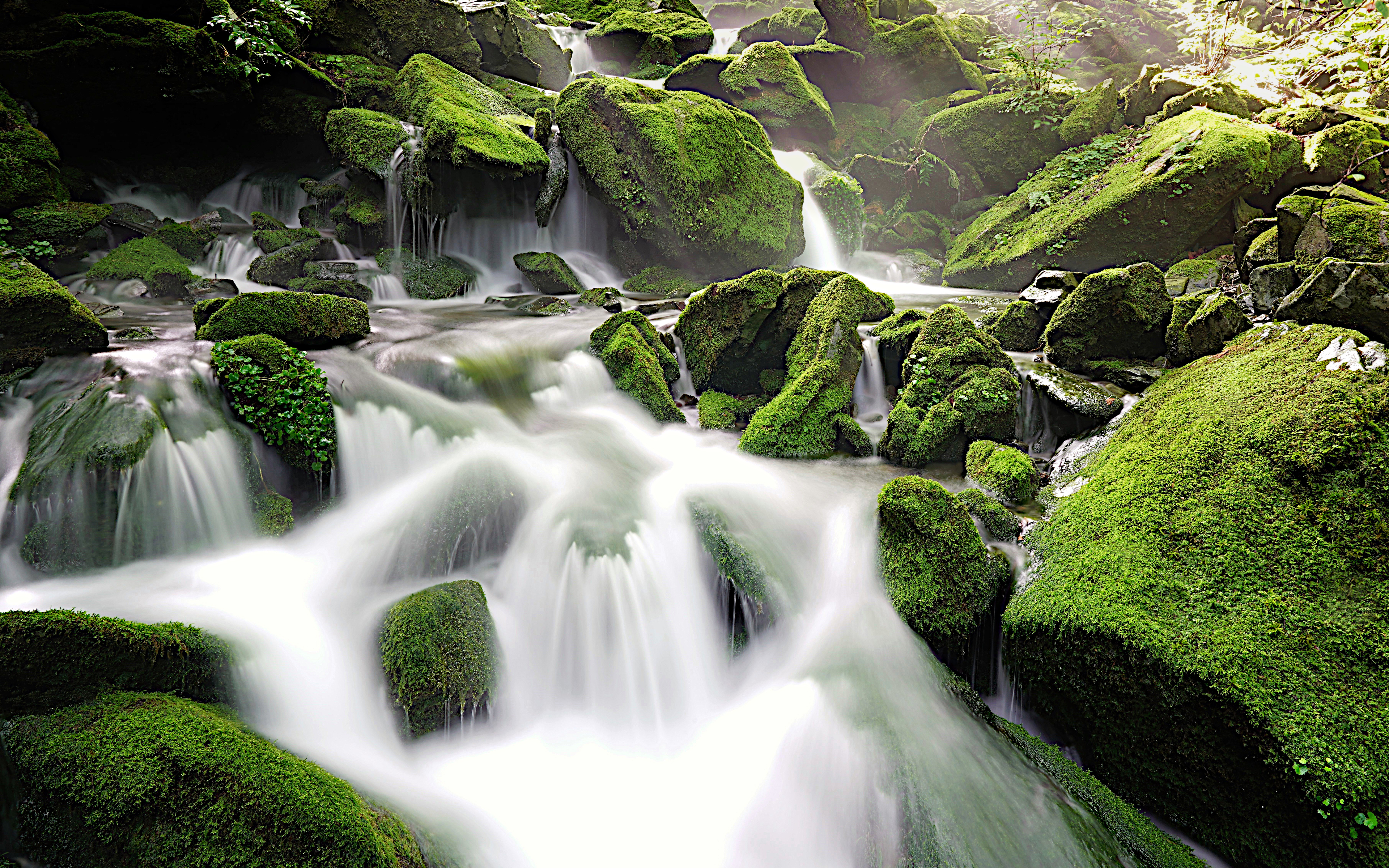 Mossy Rocks and Rushing Waterfalls in Korean Mountains HD Wallpaper