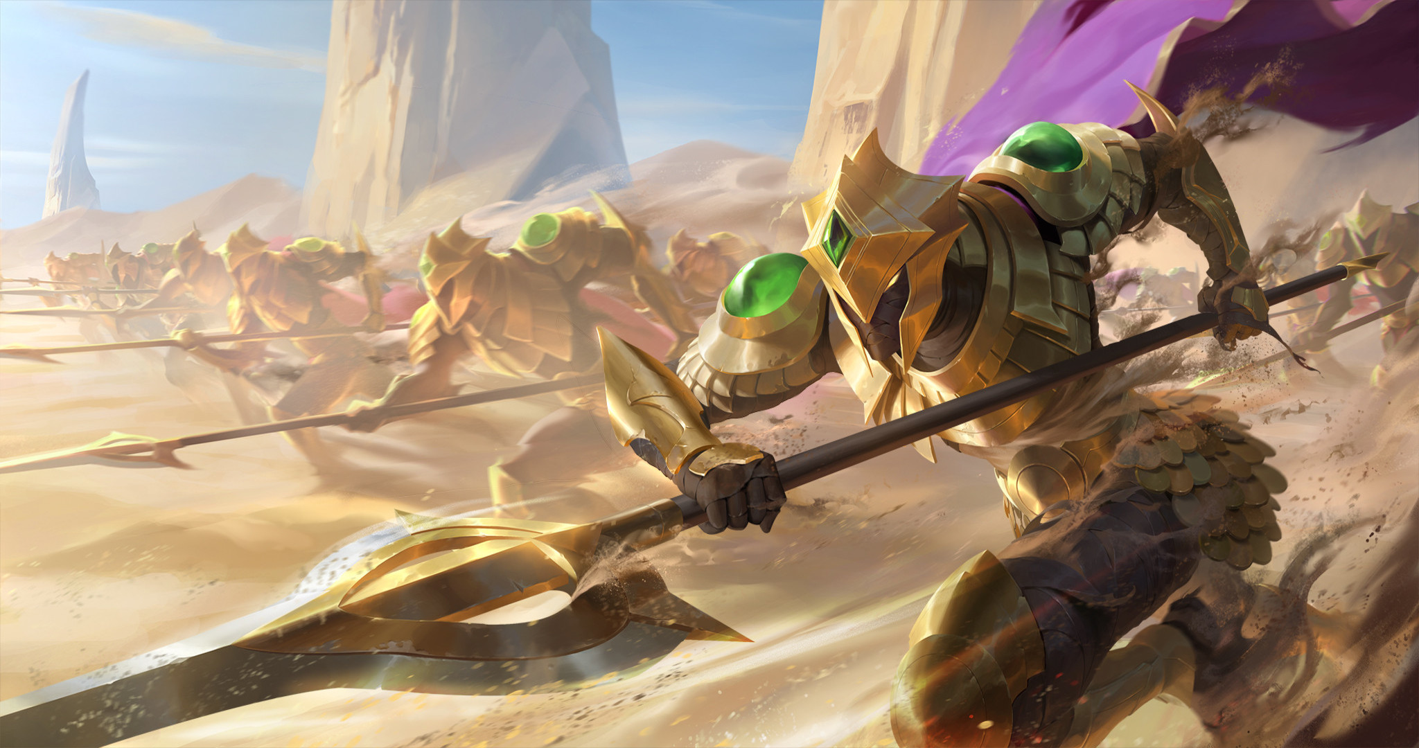 Golden Sand Soldiers with Spears in Desert HD Wallpaper