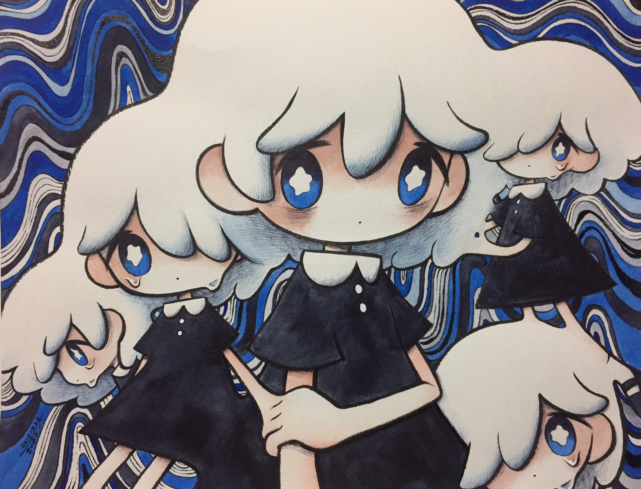 Anime girls with white hair and black dresses HD Wallpaper