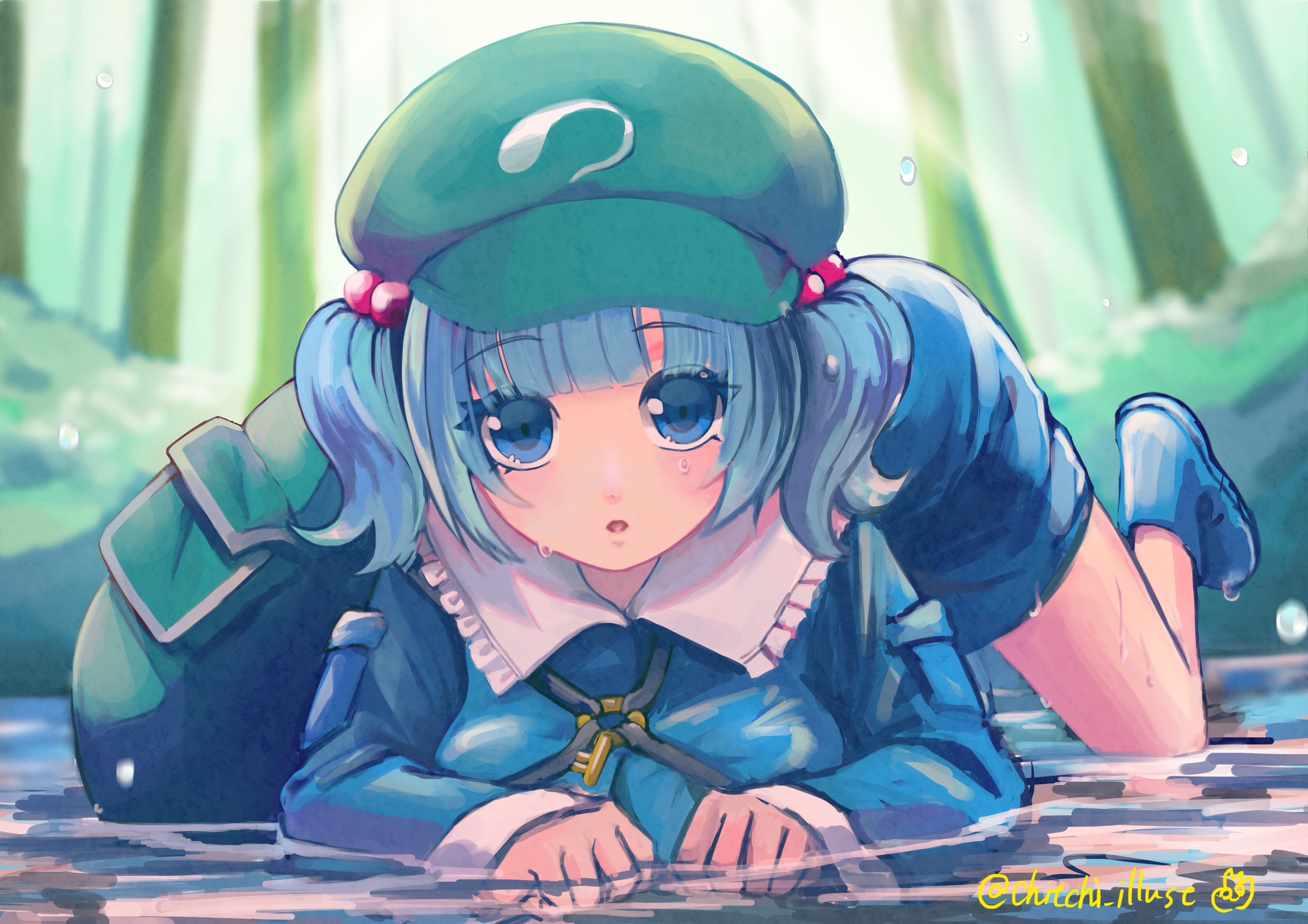 Nitori Kawashiro from Touhou in water HD Wallpaper