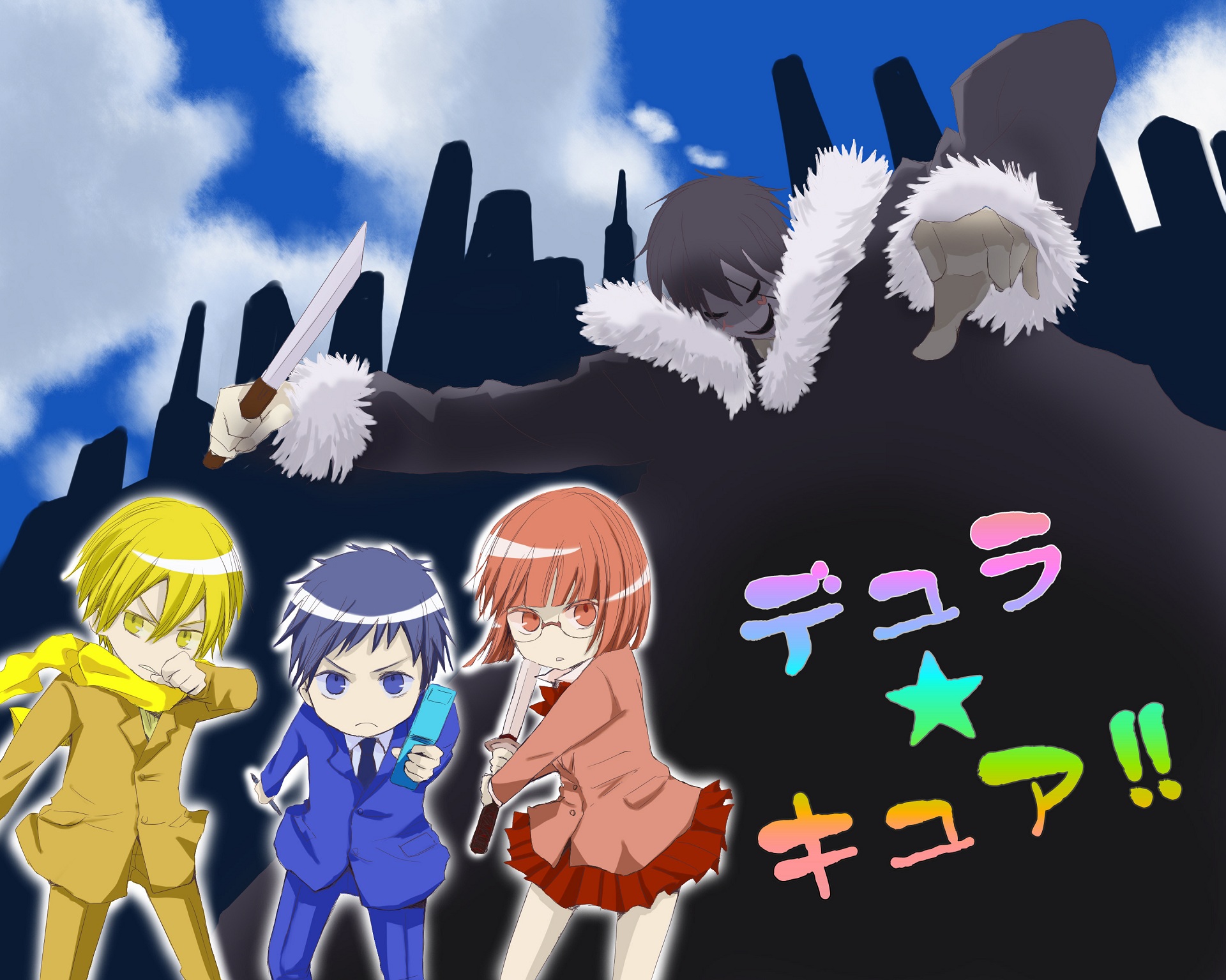 Durarara!! characters with Japanese text HD Wallpaper