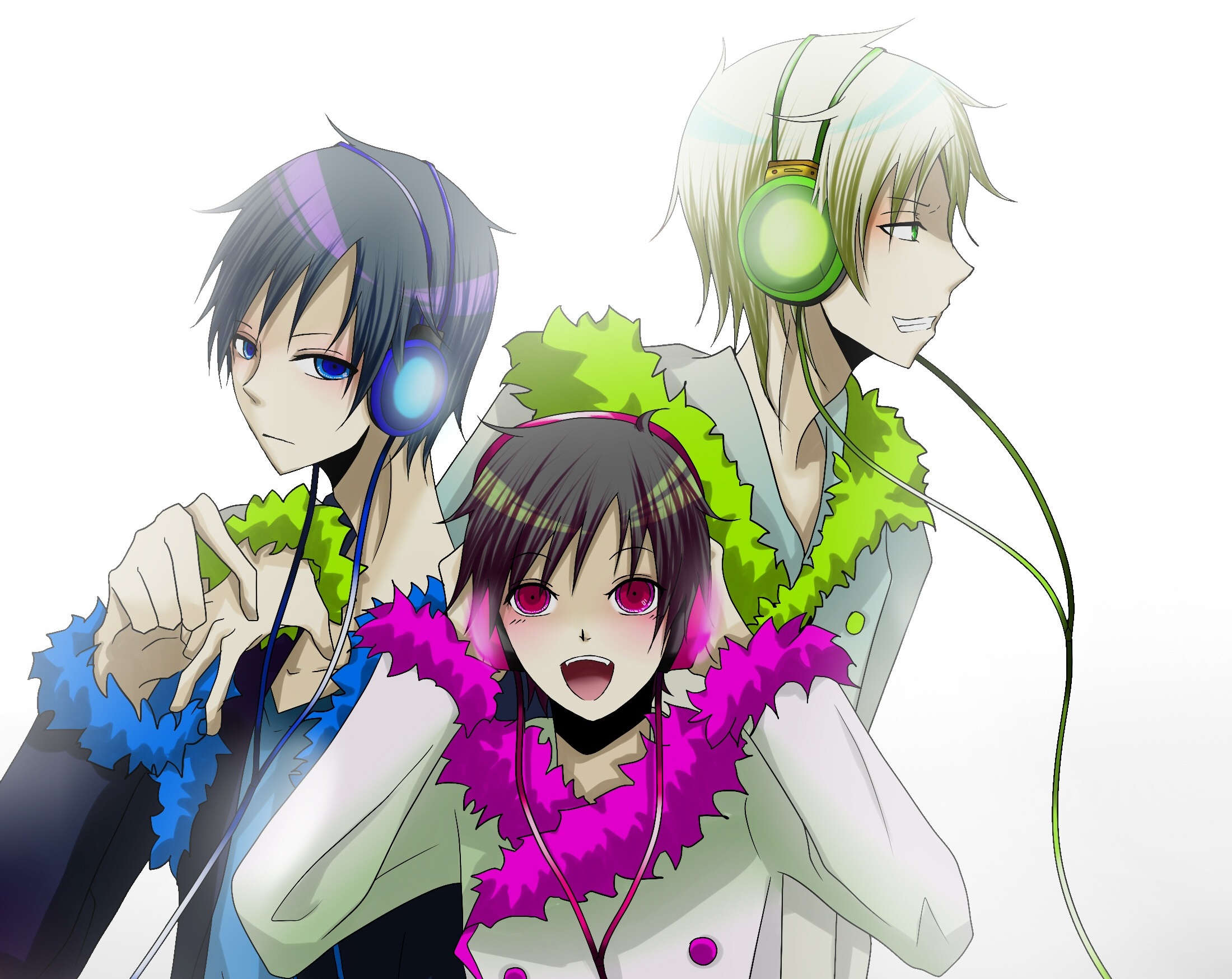 Three anime boys with headphones HD Wallpaper