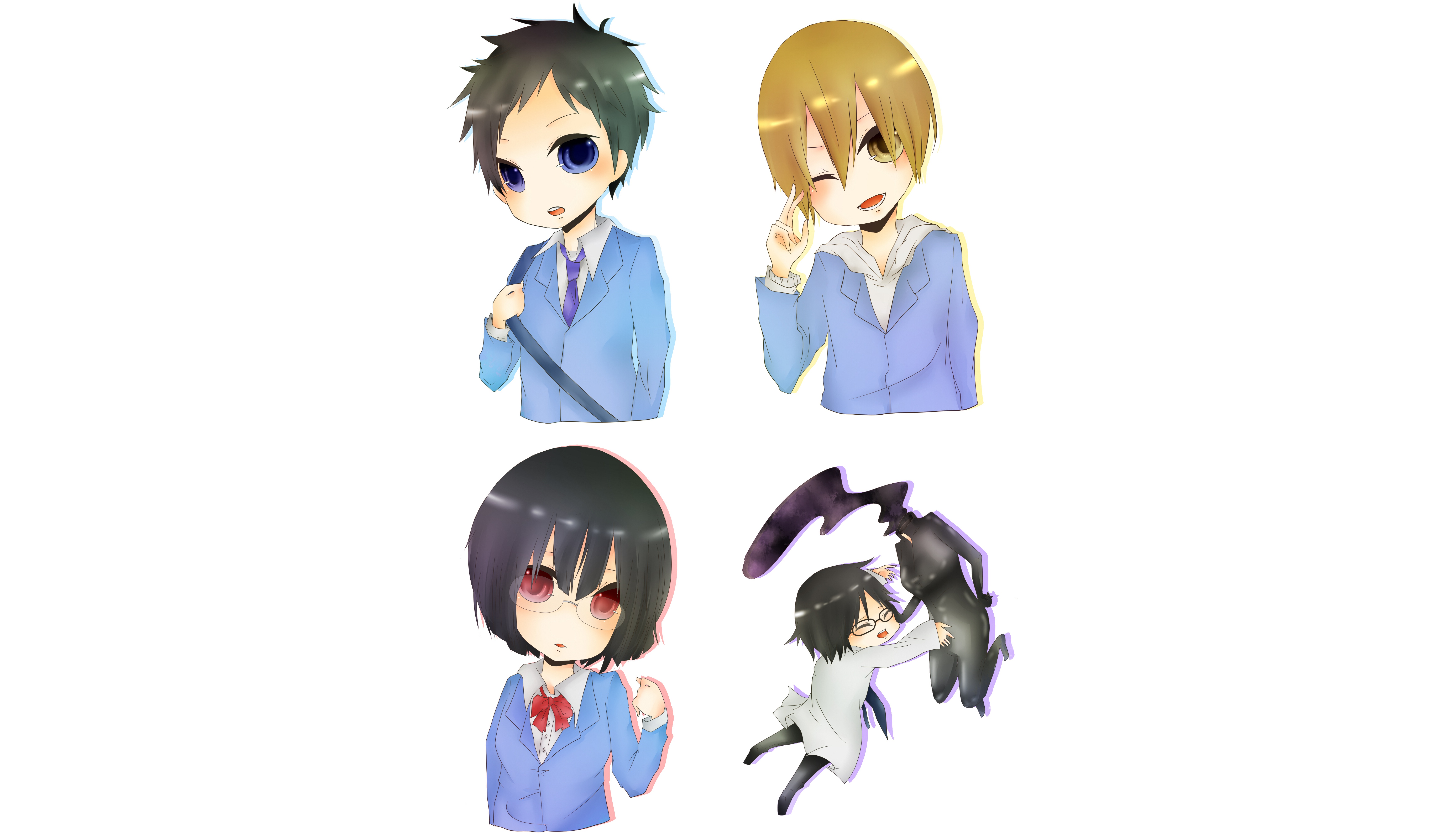Durarara!! Characters: Mikado, Masaomi, Anri, Celty, Shinra HD Wallpaper