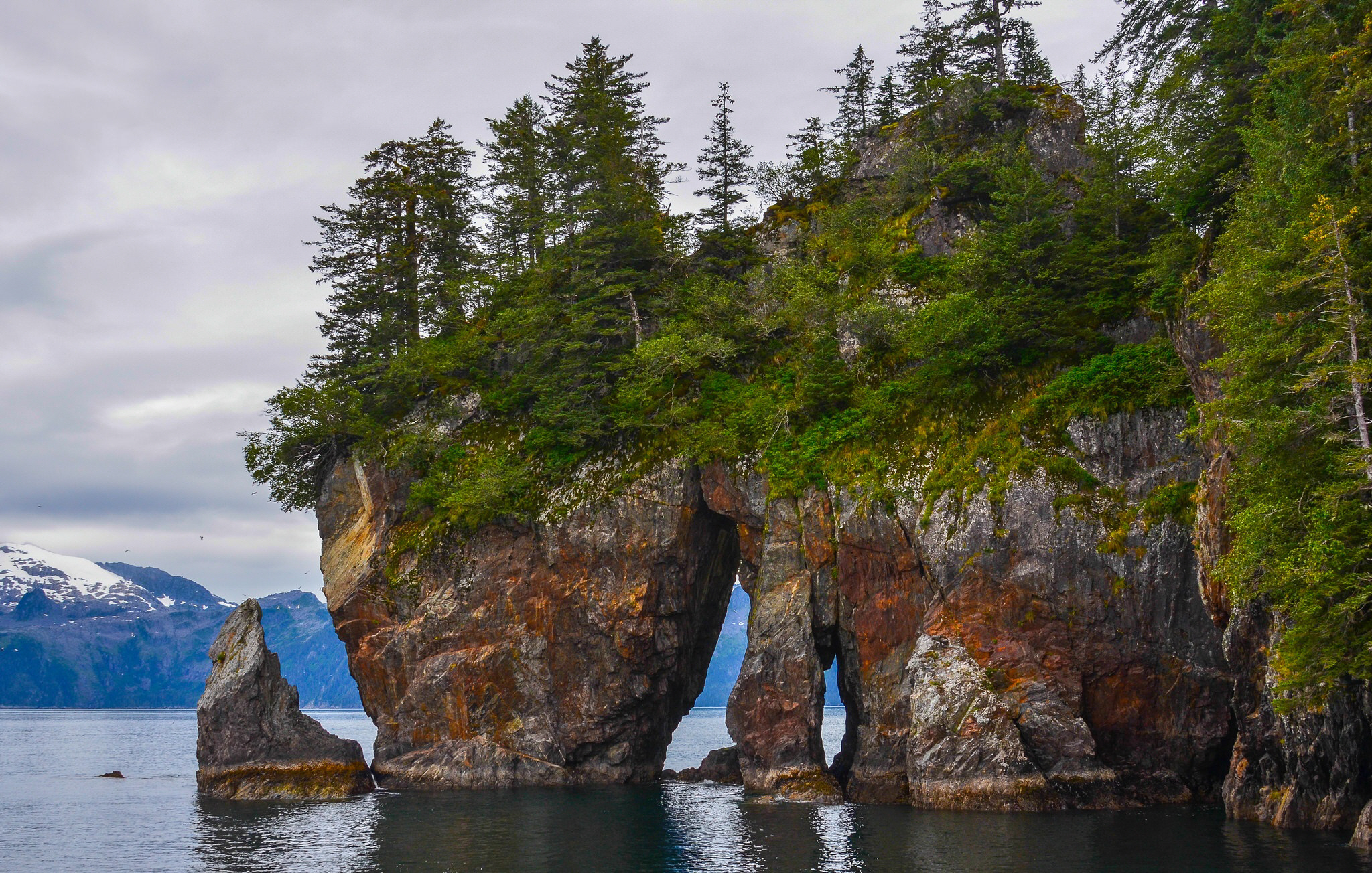 Rock Arch with Trees in Water HD Wallpaper