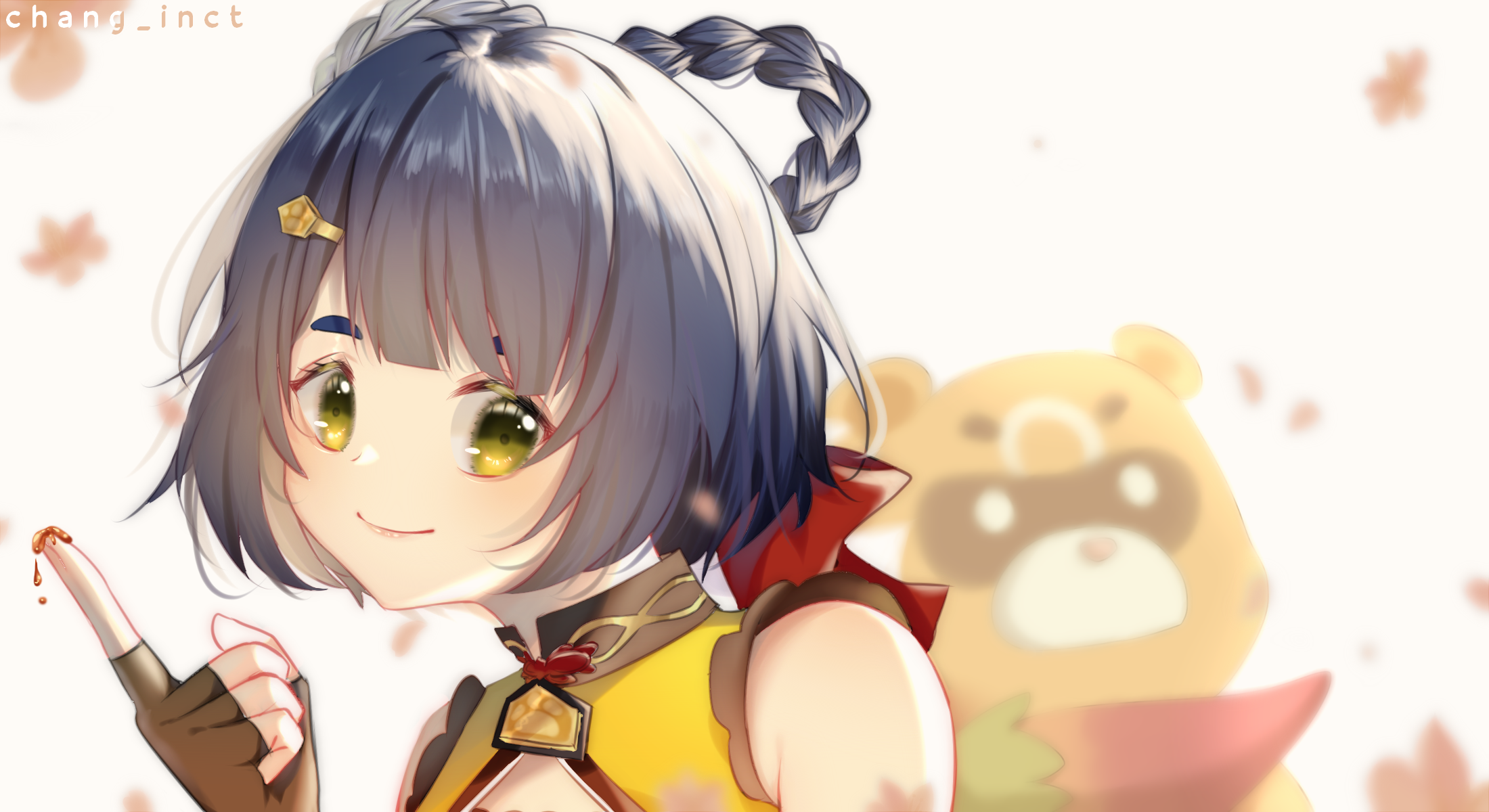 Xiangling from Genshin Impact with Guoba HD Wallpaper