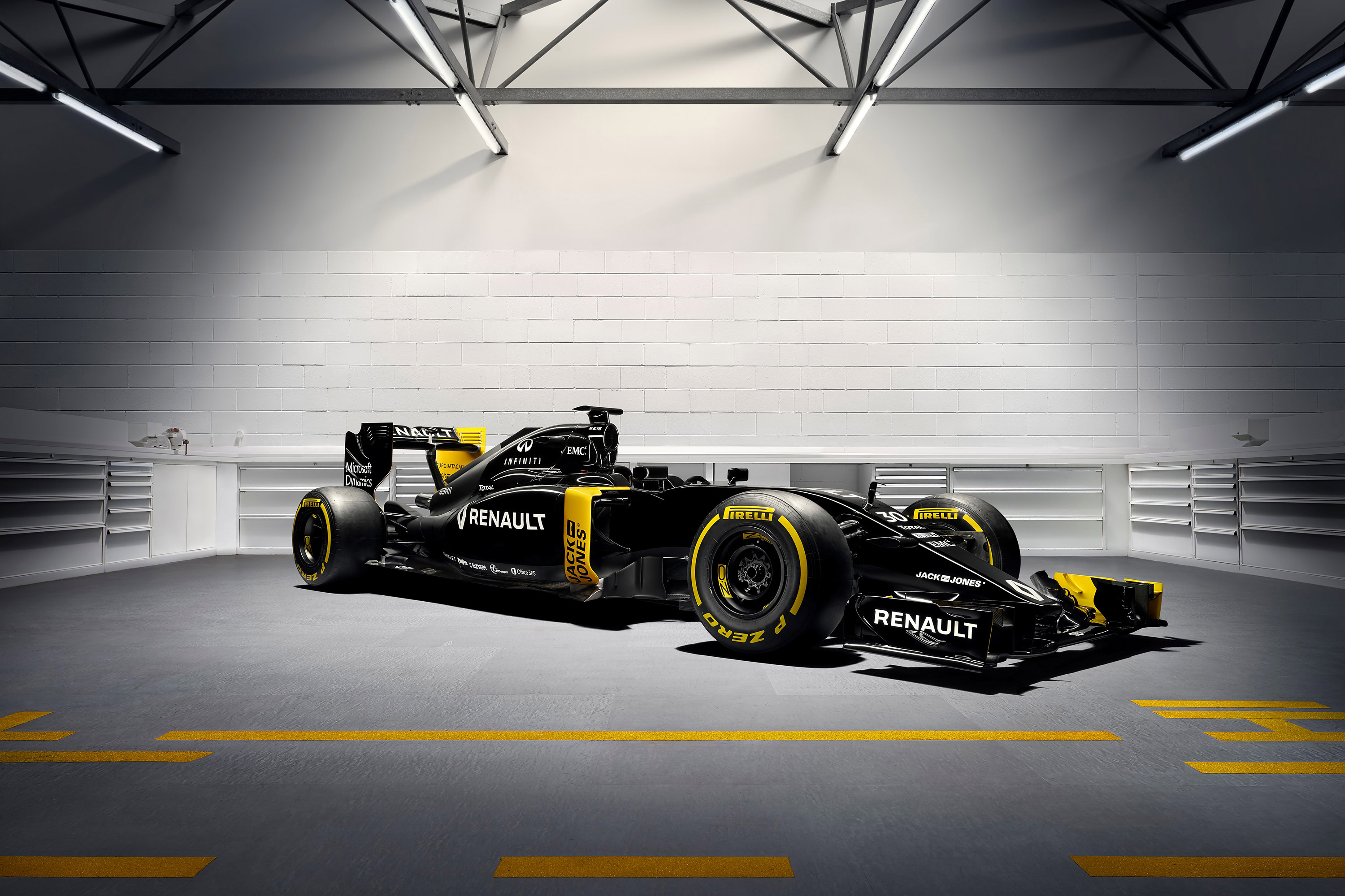 Renault RS16 Formula 1 Car in Garage HD Wallpaper