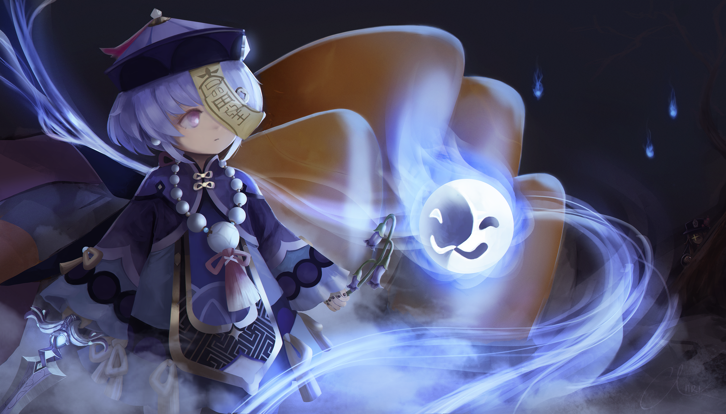 Qiqi from Genshin Impact with spirit orb HD Wallpaper