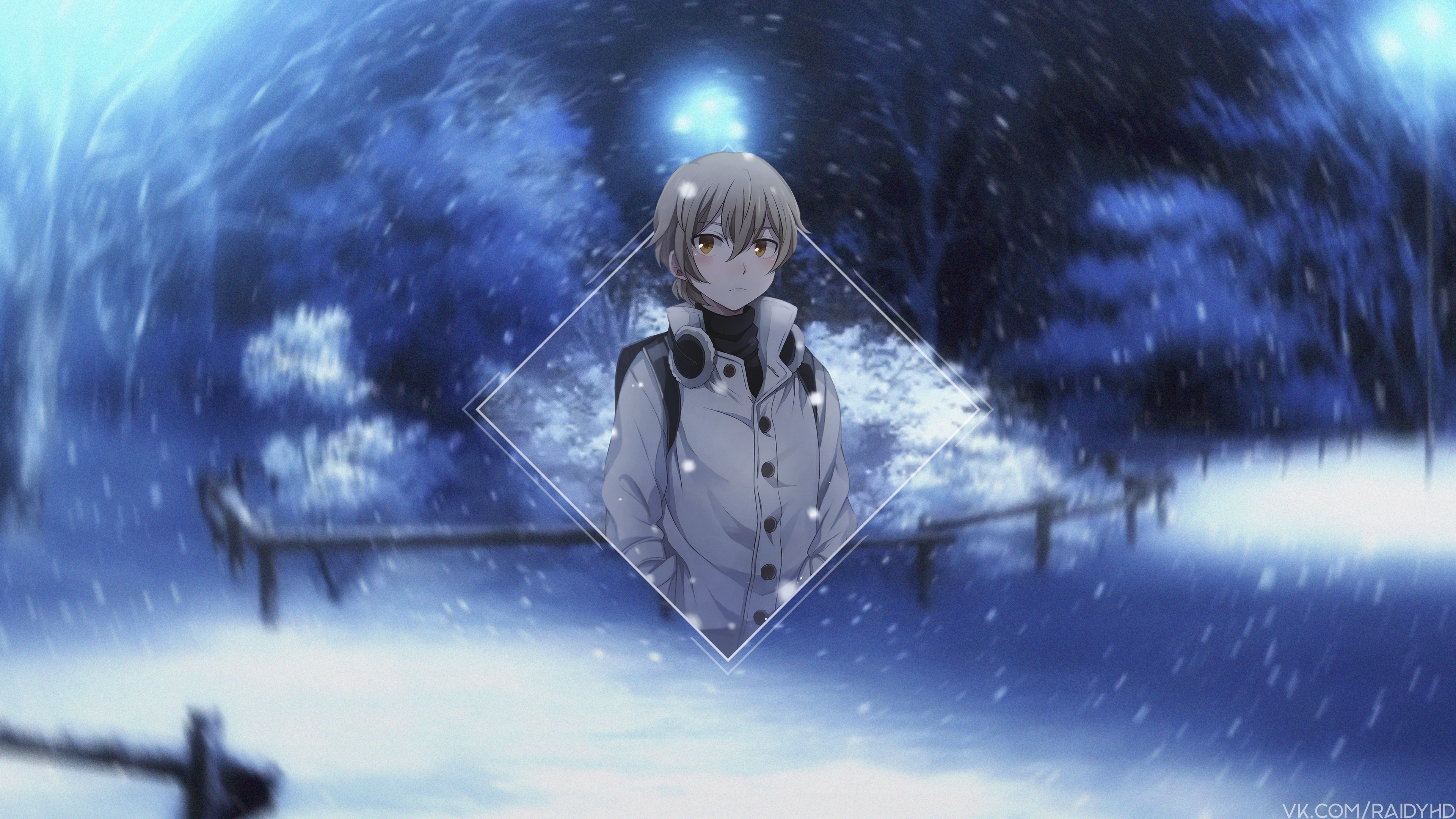 Anime boy in winter forest 4K HD Wallpaper