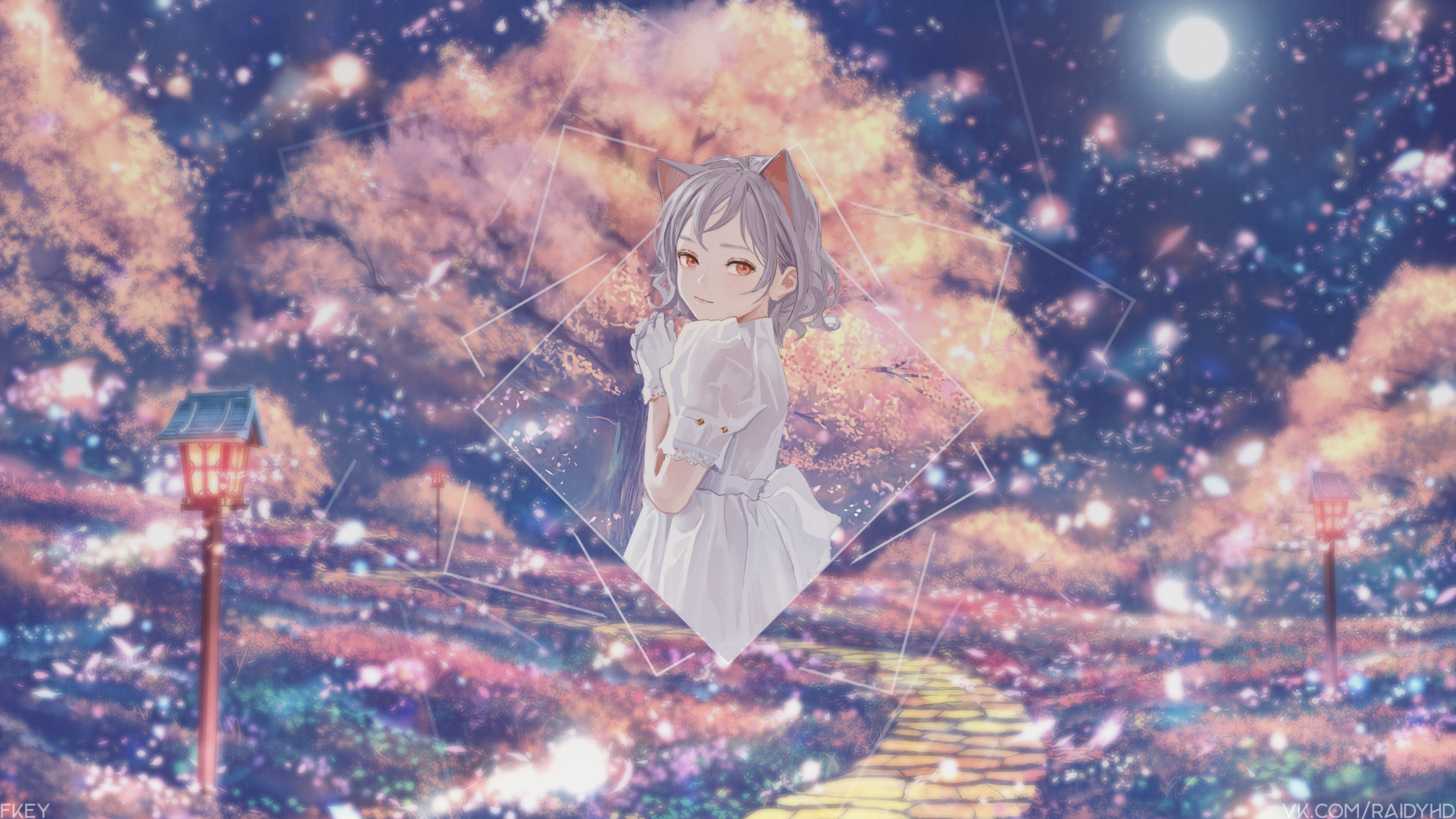 Anime Girl with Animal Ears in White Dress 4K HD Wallpaper