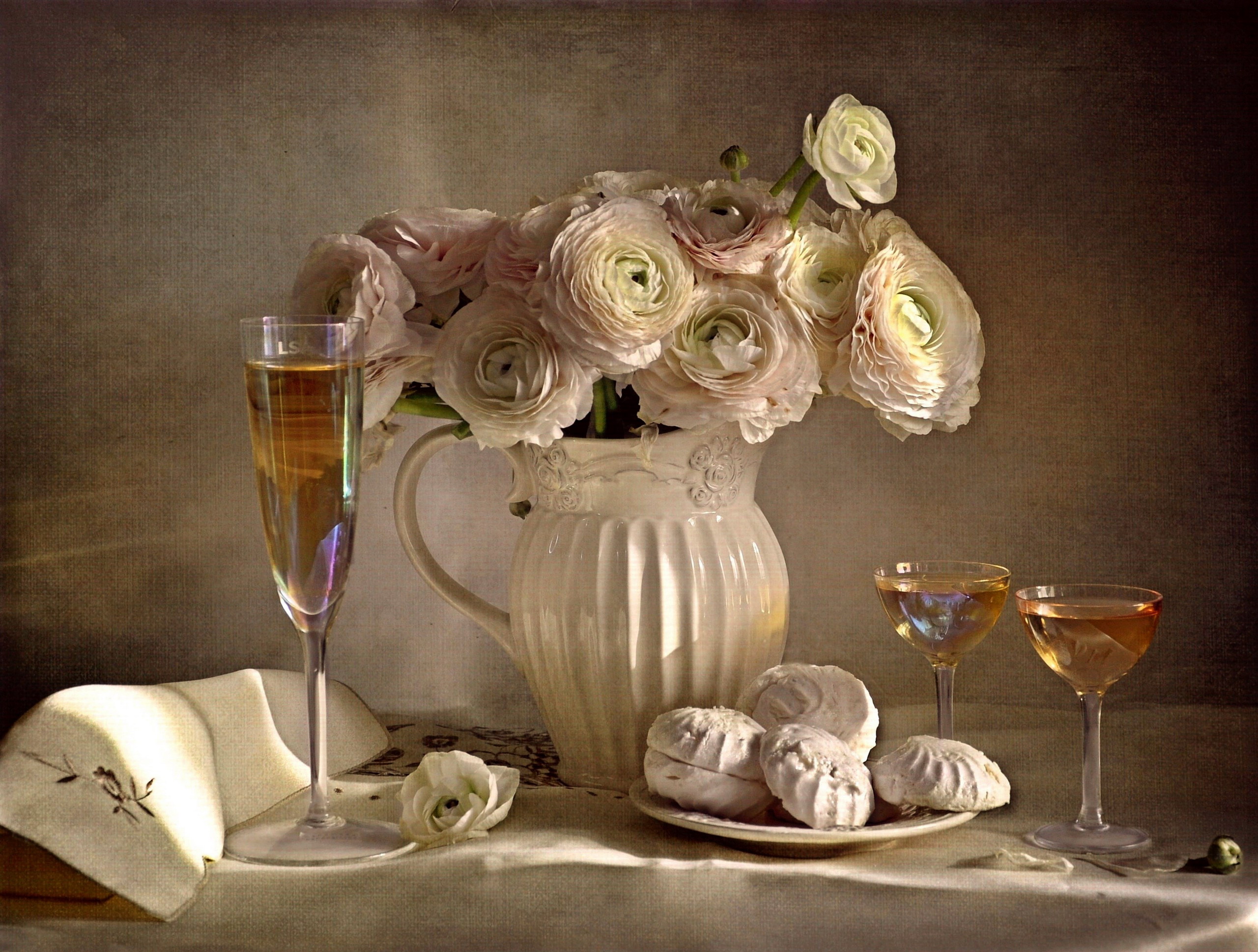 Still Life with Flowers and Champagne HD Wallpaper