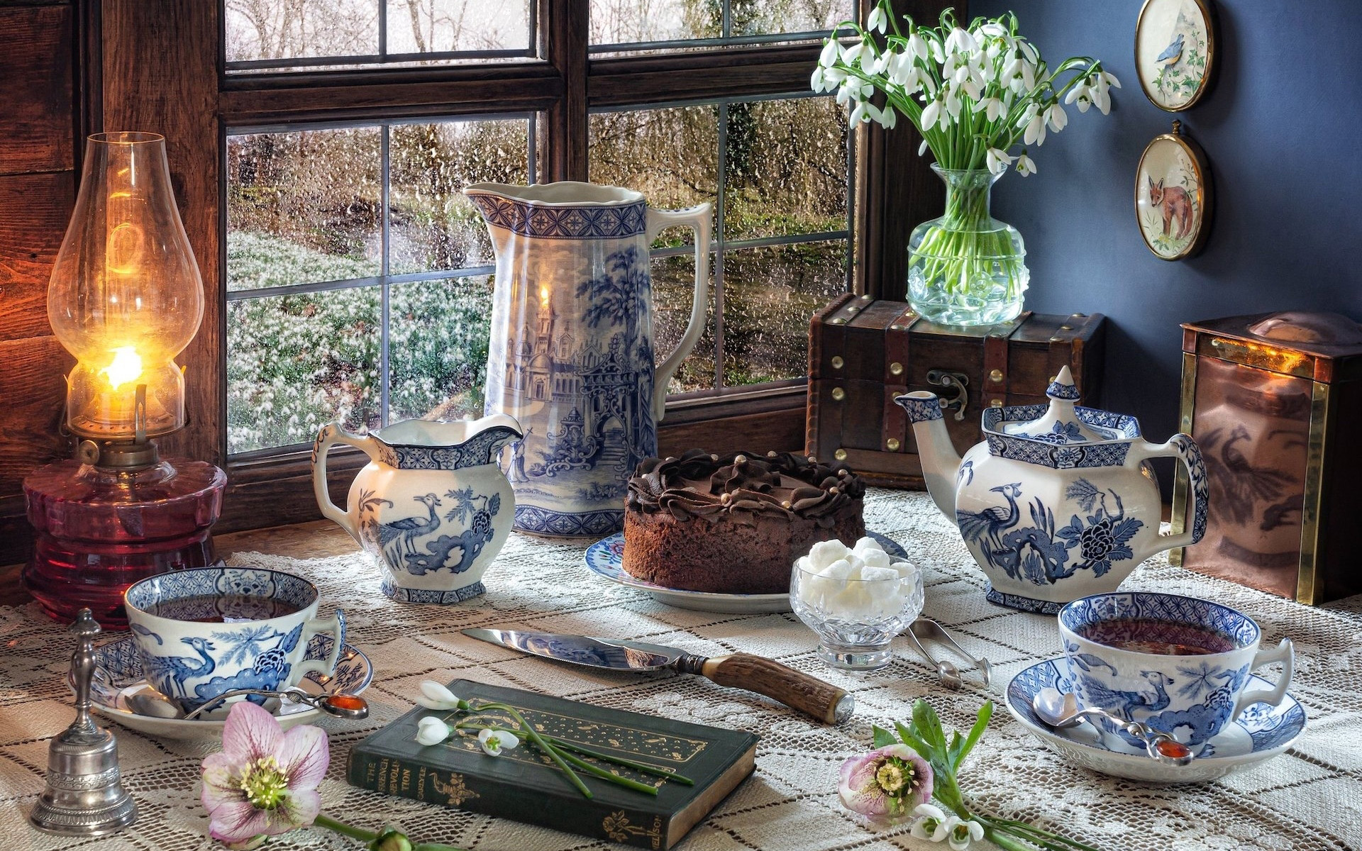 Cozy Vintage Tea Set and Cake Photography HD Wallpaper