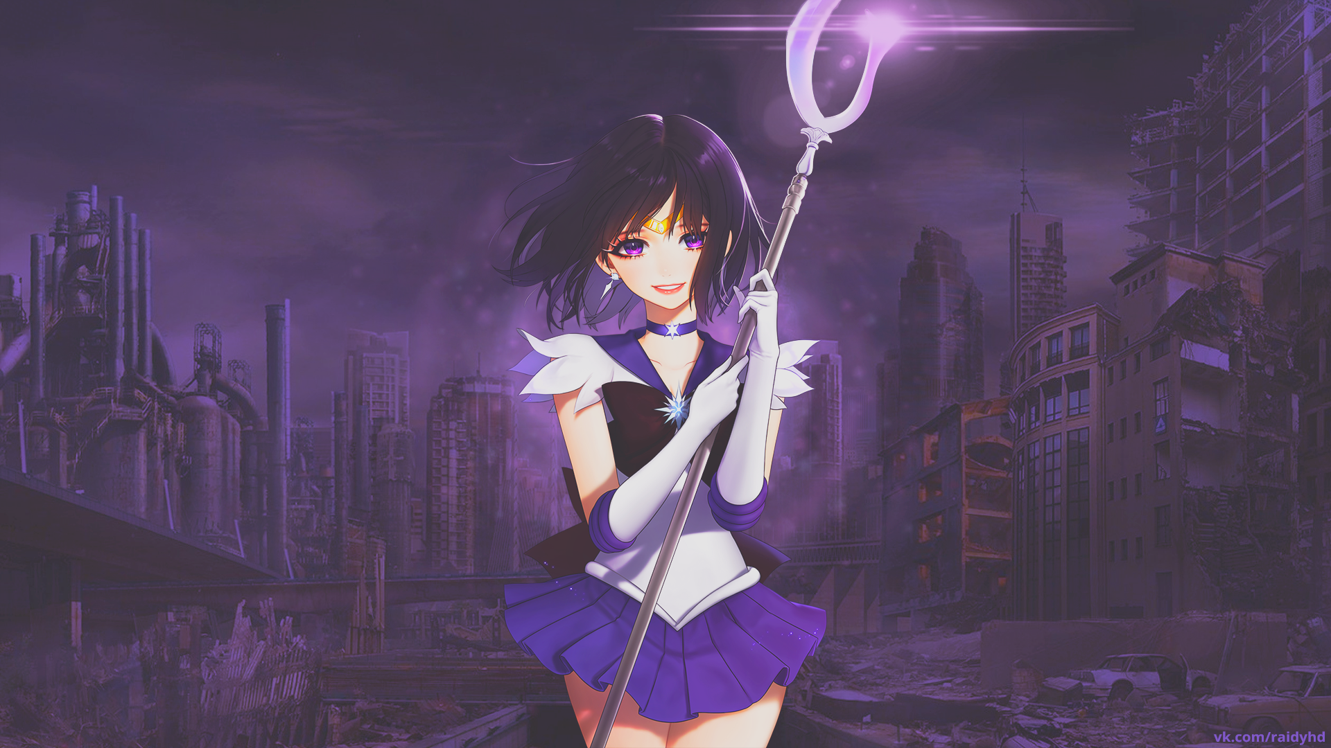 Sailor Saturn from Sailor Moon in a ruined city HD Wallpaper