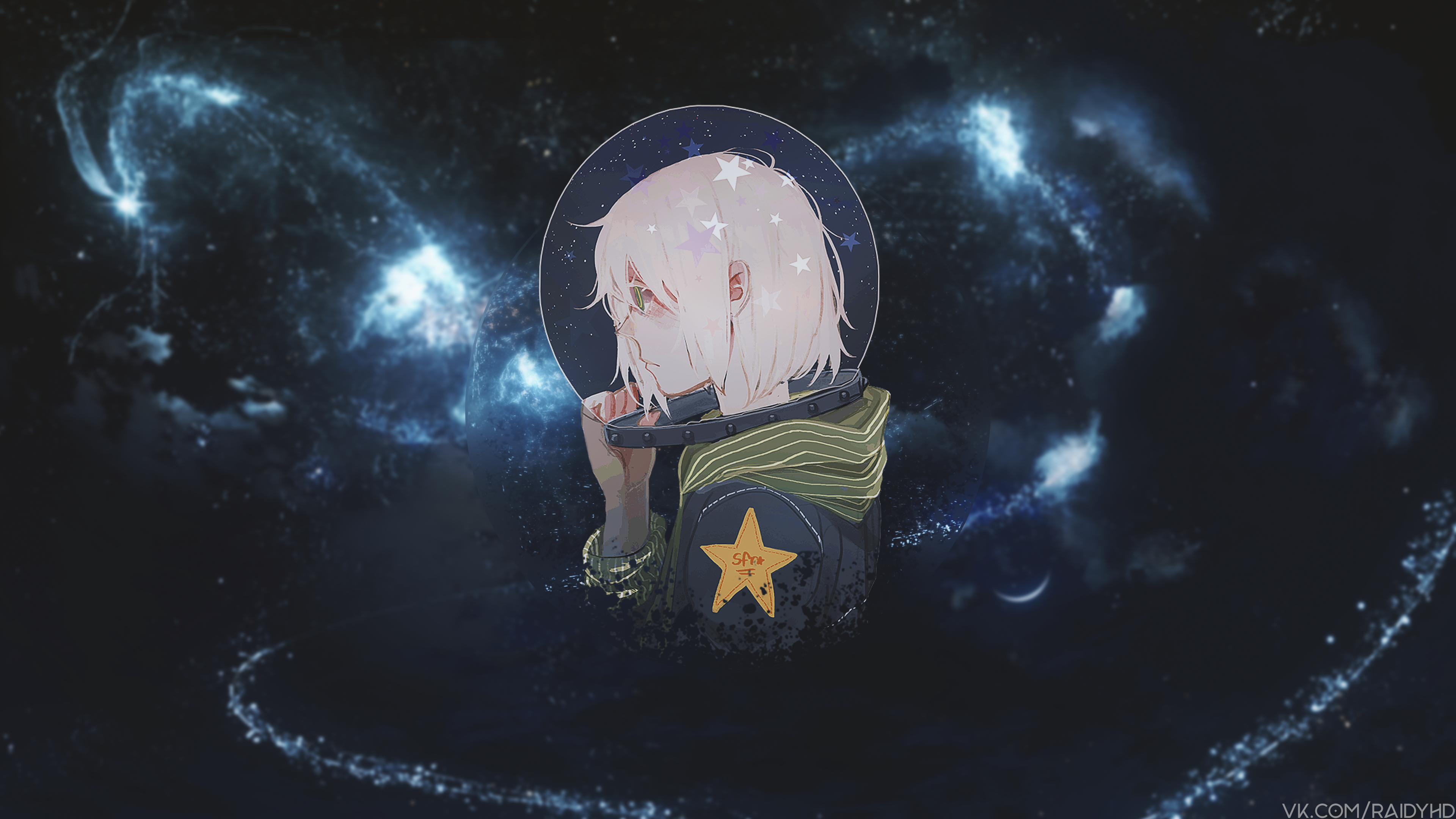 Anime girl in space with stars 4K HD Wallpaper