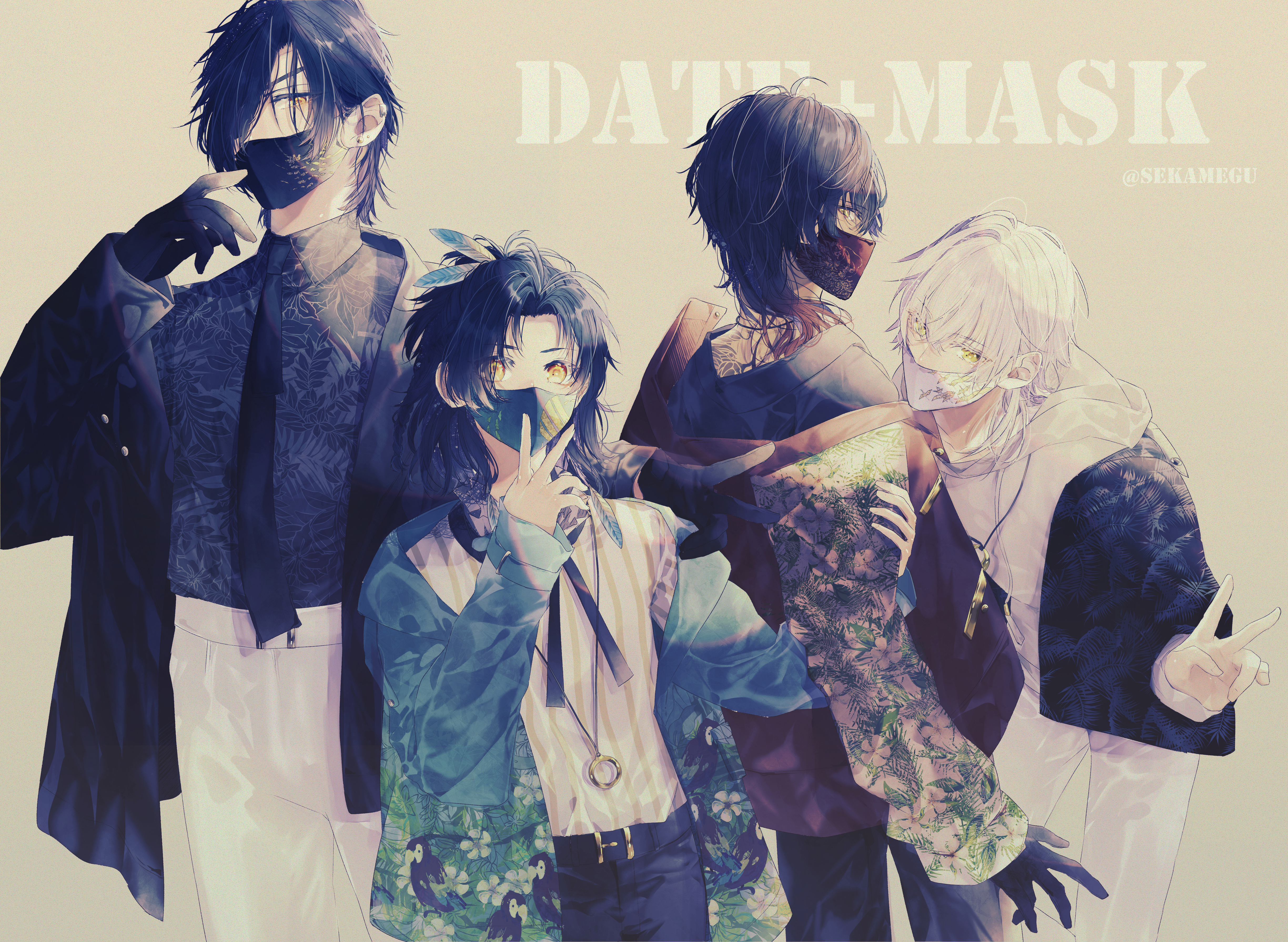 4 men from Touken Ranbu wearing masks HD Wallpaper