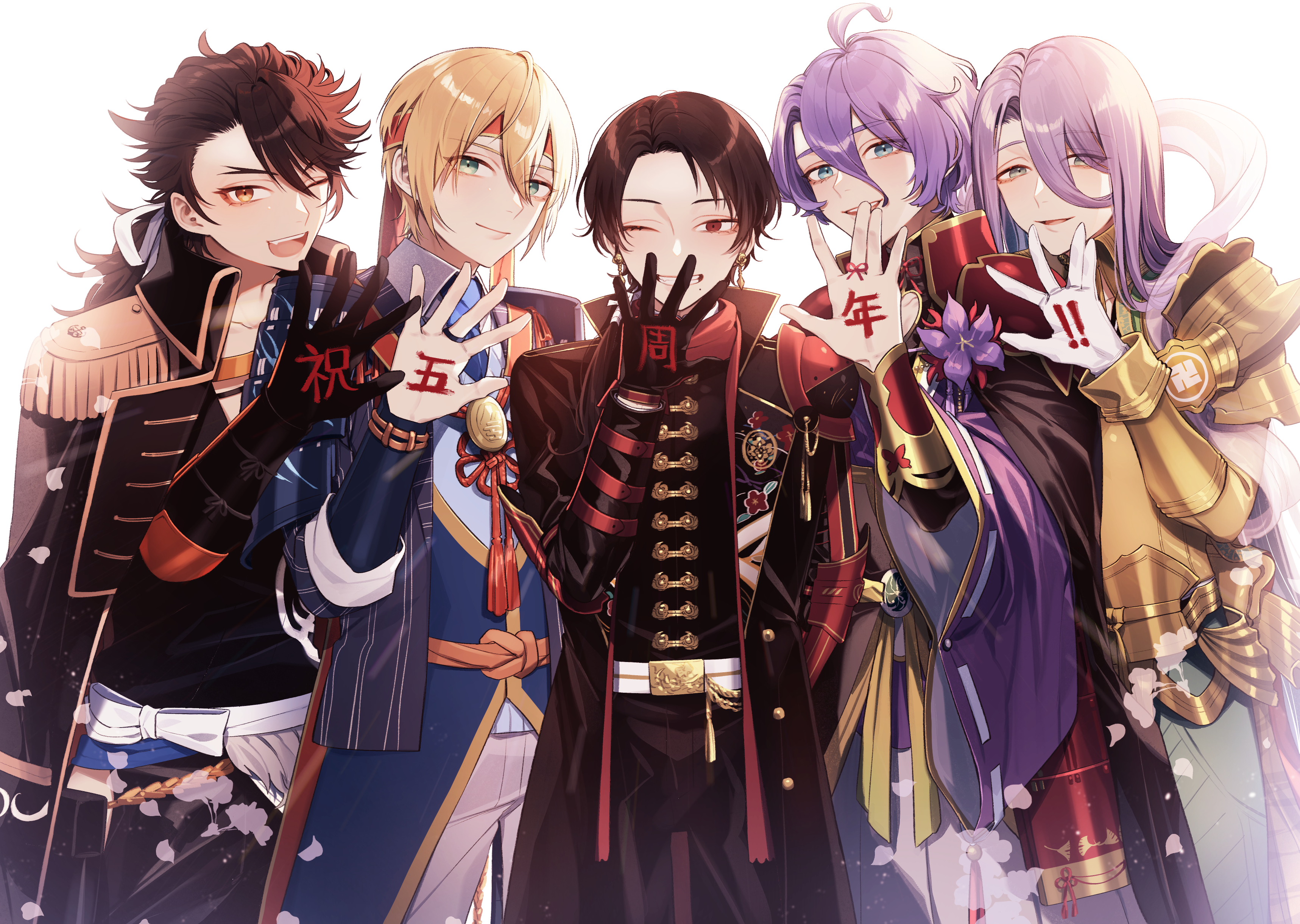 Five male anime characters in traditional Japanese attire HD Wallpaper