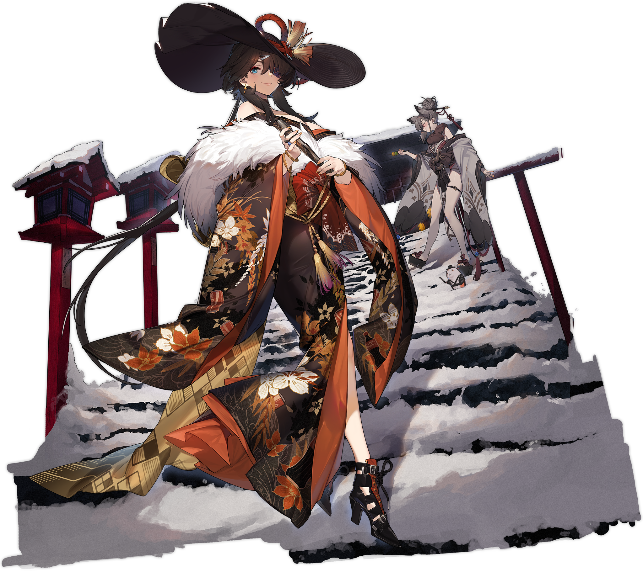 Azur Lane characters in a snowy shrine setting HD Wallpaper