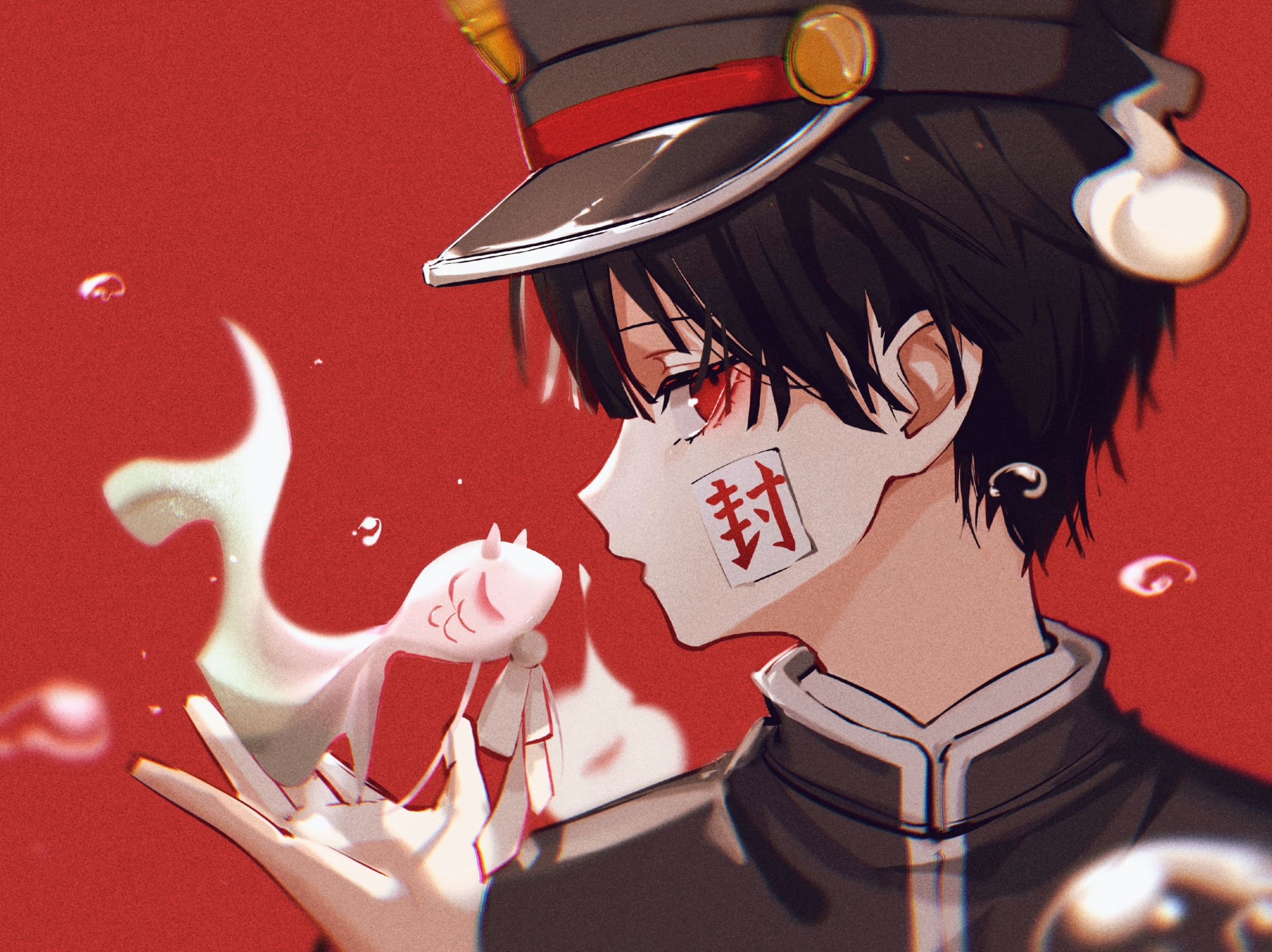 Hanako-kun Character Illustration with Spirit Cat HD Wallpaper