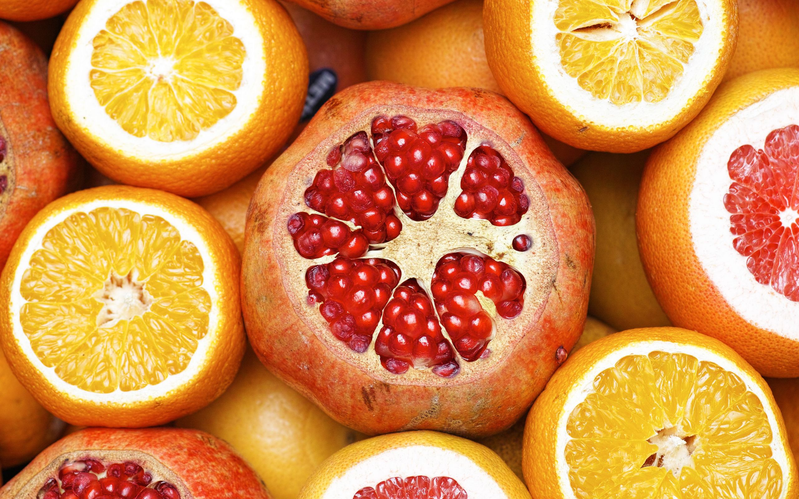 Still Life of Citrus Fruits and Pomegranate HD Wallpaper