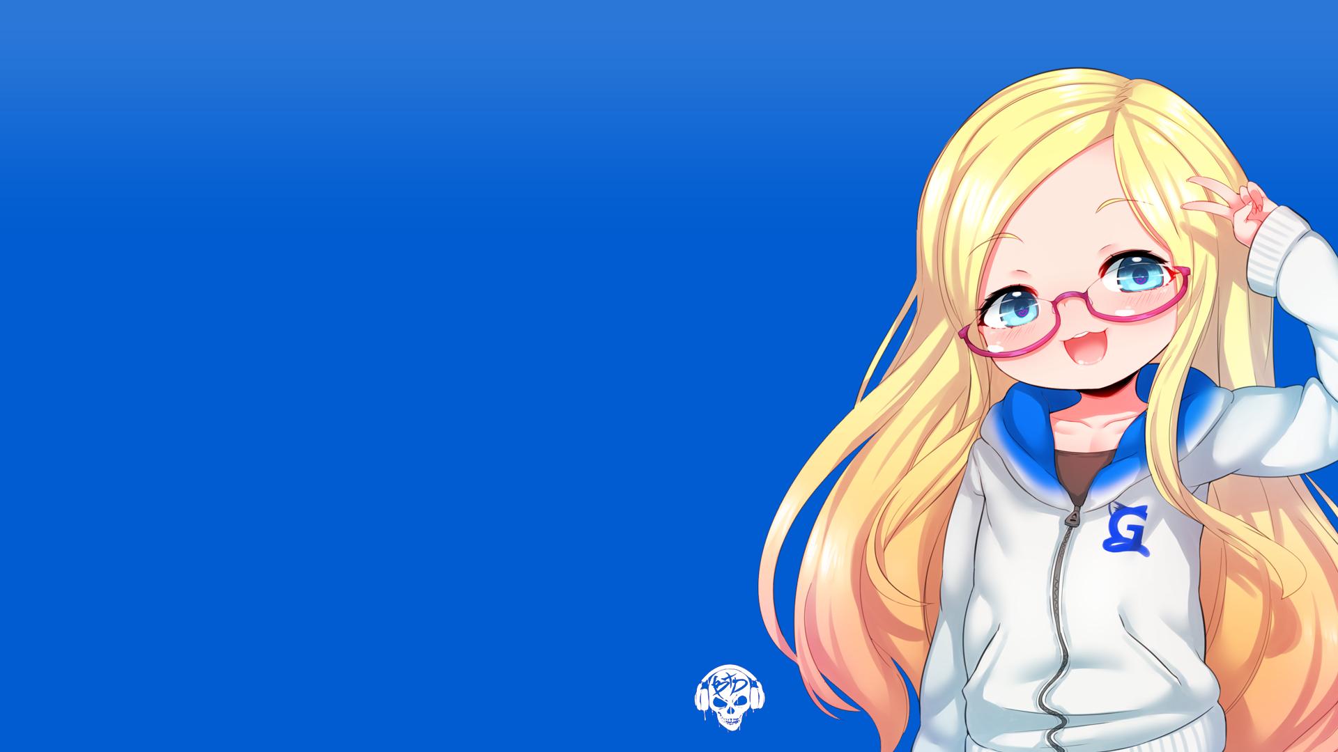 Anime girl with blonde hair and glasses HD Wallpaper
