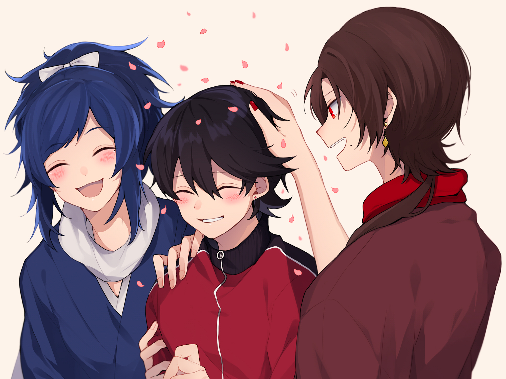 Three anime boys in a happy embrace HD Wallpaper