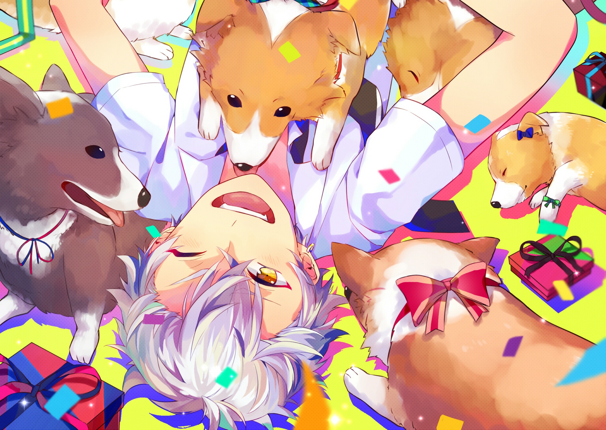 Koga Oogami from Ensemble Stars with Corgis HD Wallpaper