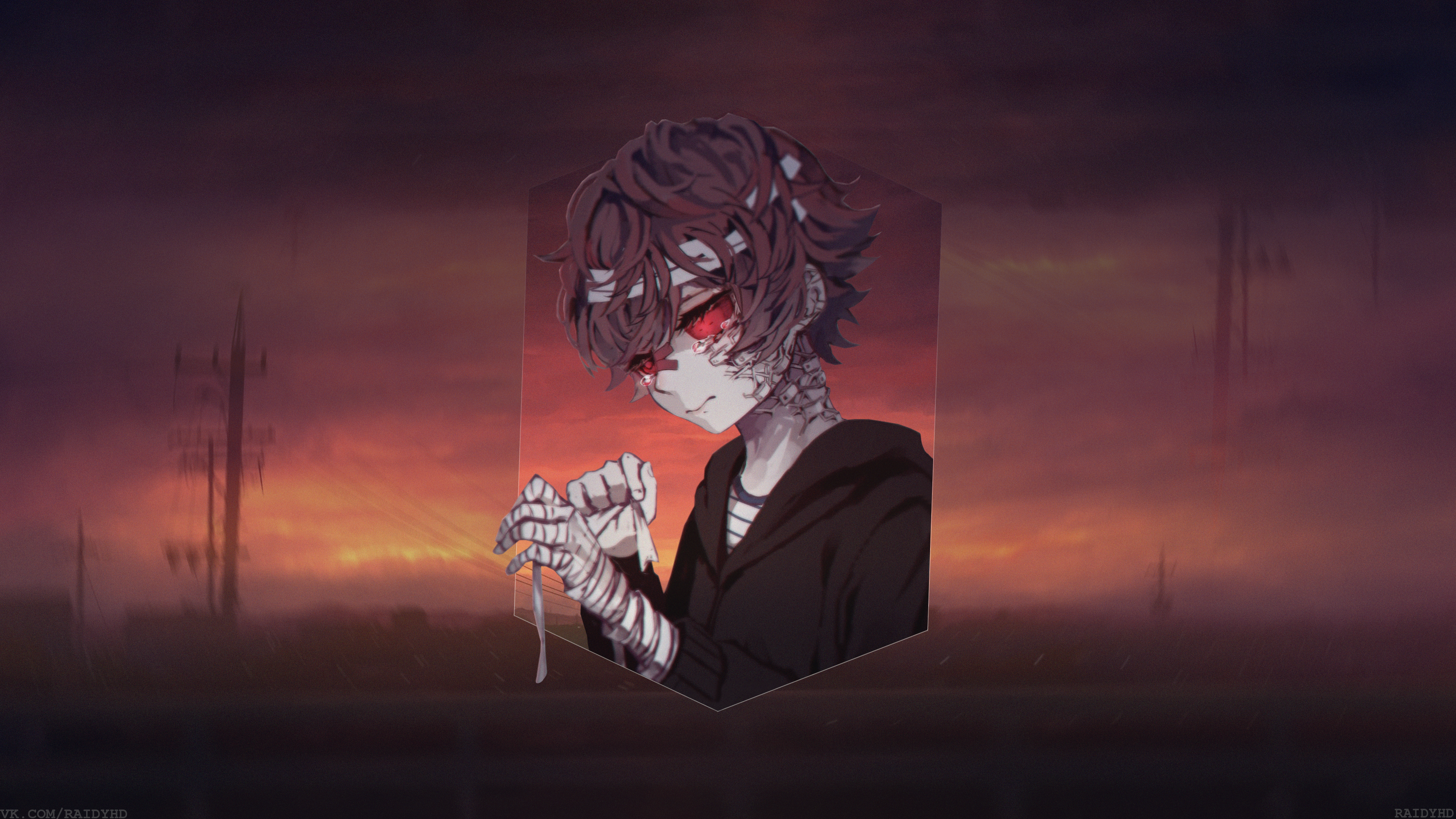Anime Boy with Bandages and Red Eyes 4K HD Wallpaper