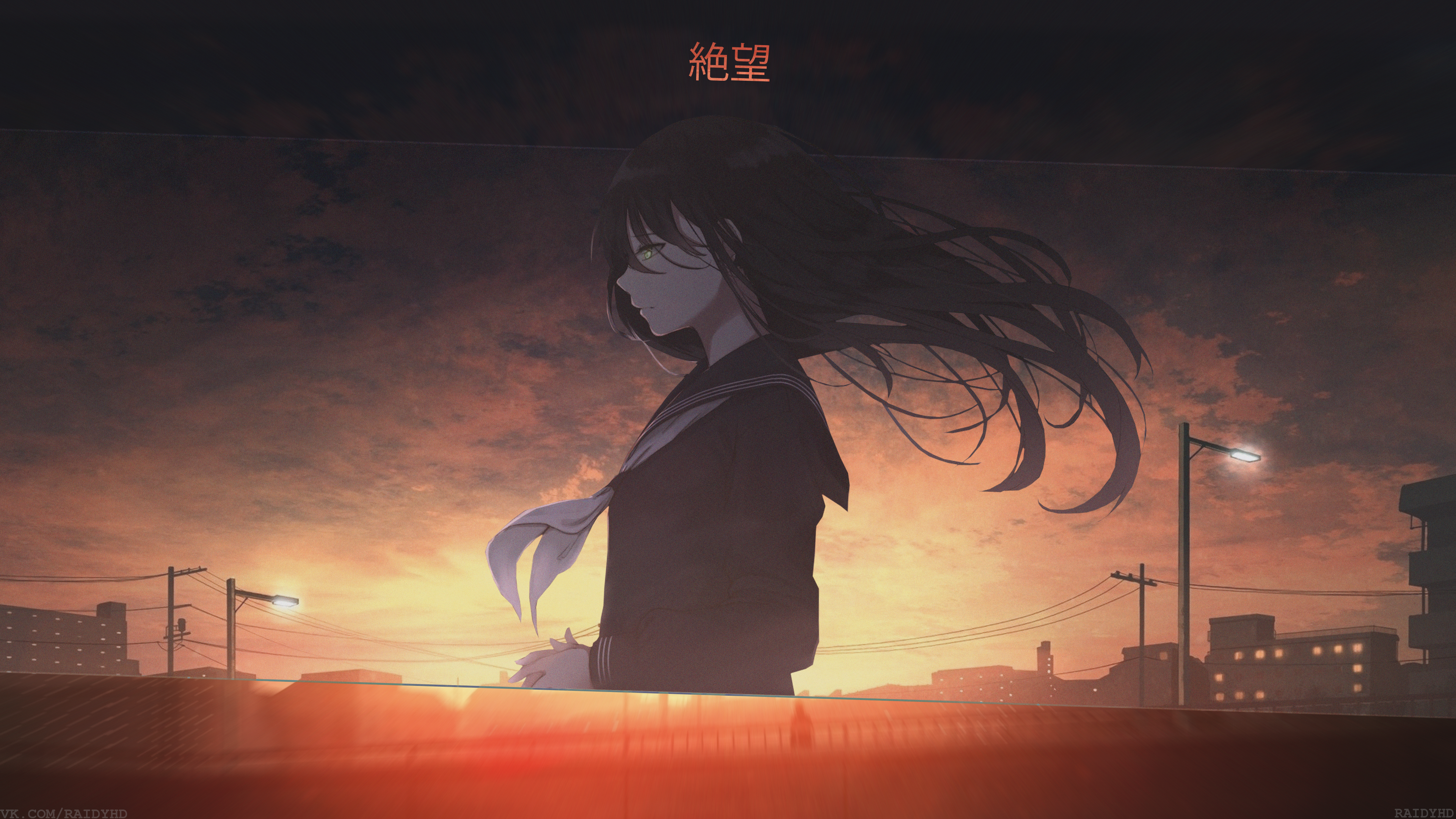 Girl with Black Hair in School Uniform at Sunset 4K HD Wallpaper