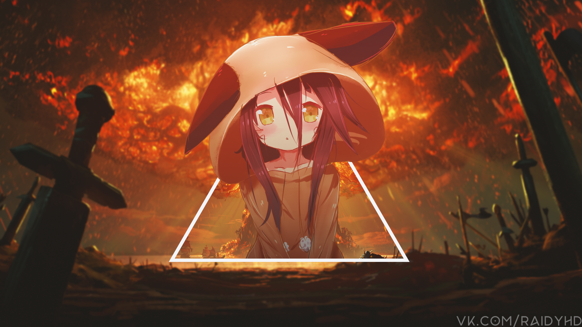 Shiro from No Game No Life in a fiery landscape HD Wallpaper
