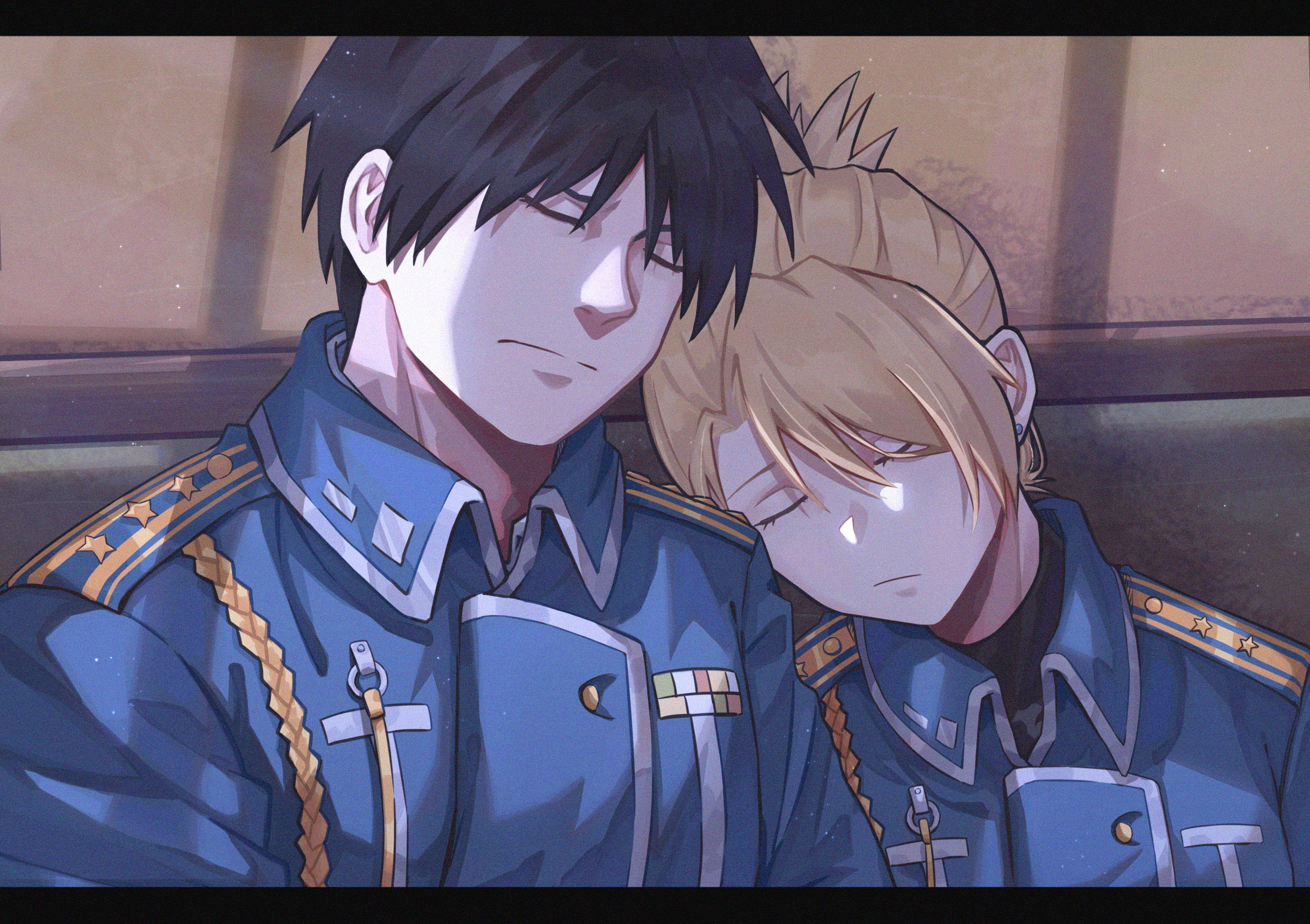 Roy Mustang and Riza Hawkeye sleeping HD Wallpaper