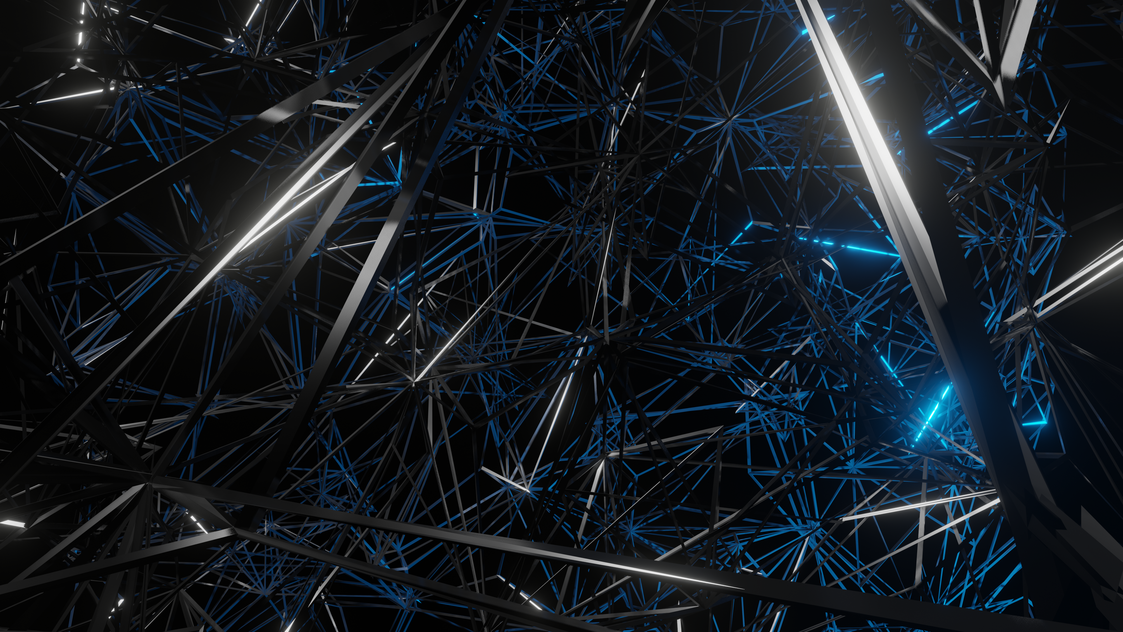 Abstract geometric structure with blue and white lights HD Wallpaper