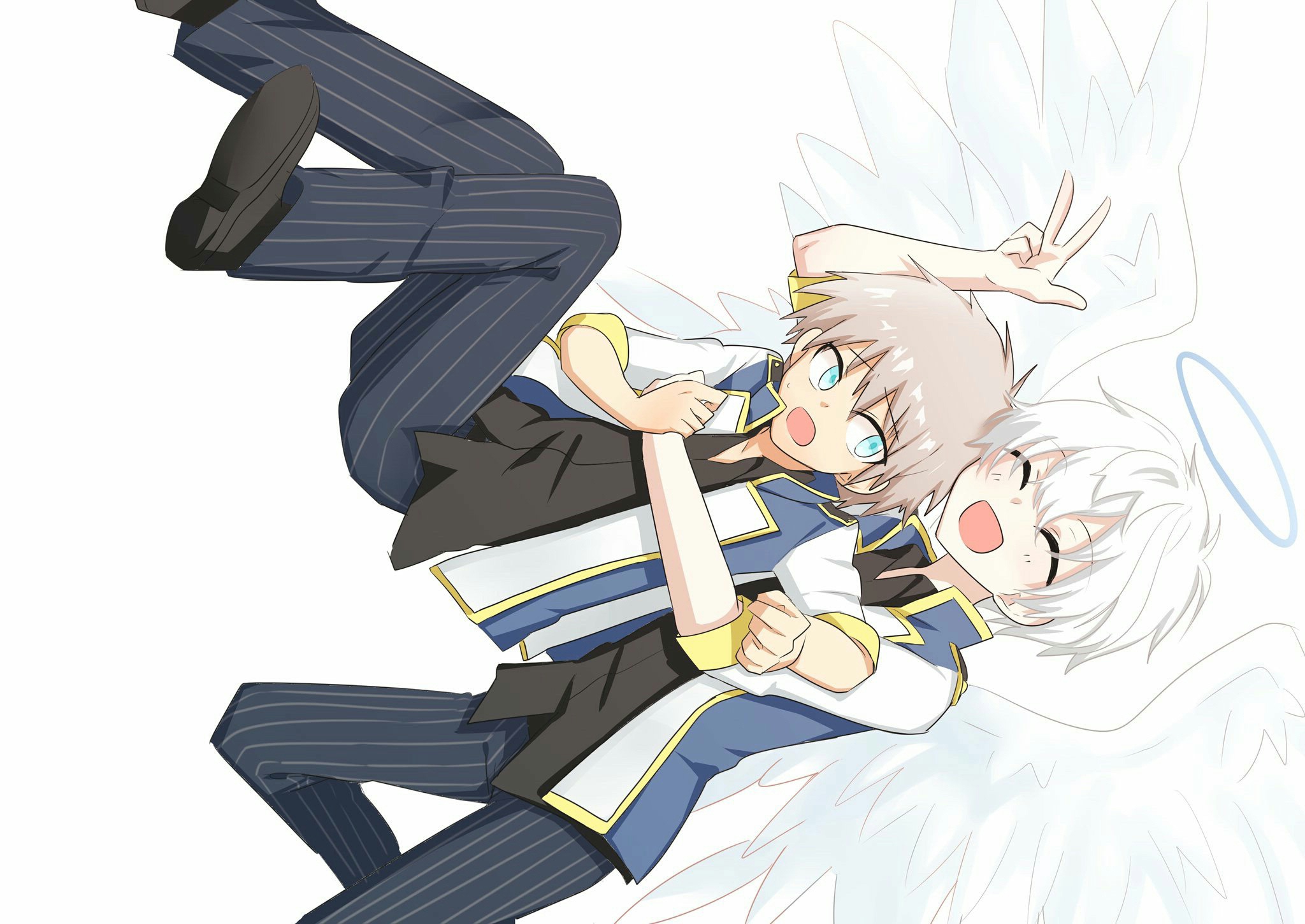 Two anime boys, one with wings, one with halo HD Wallpaper