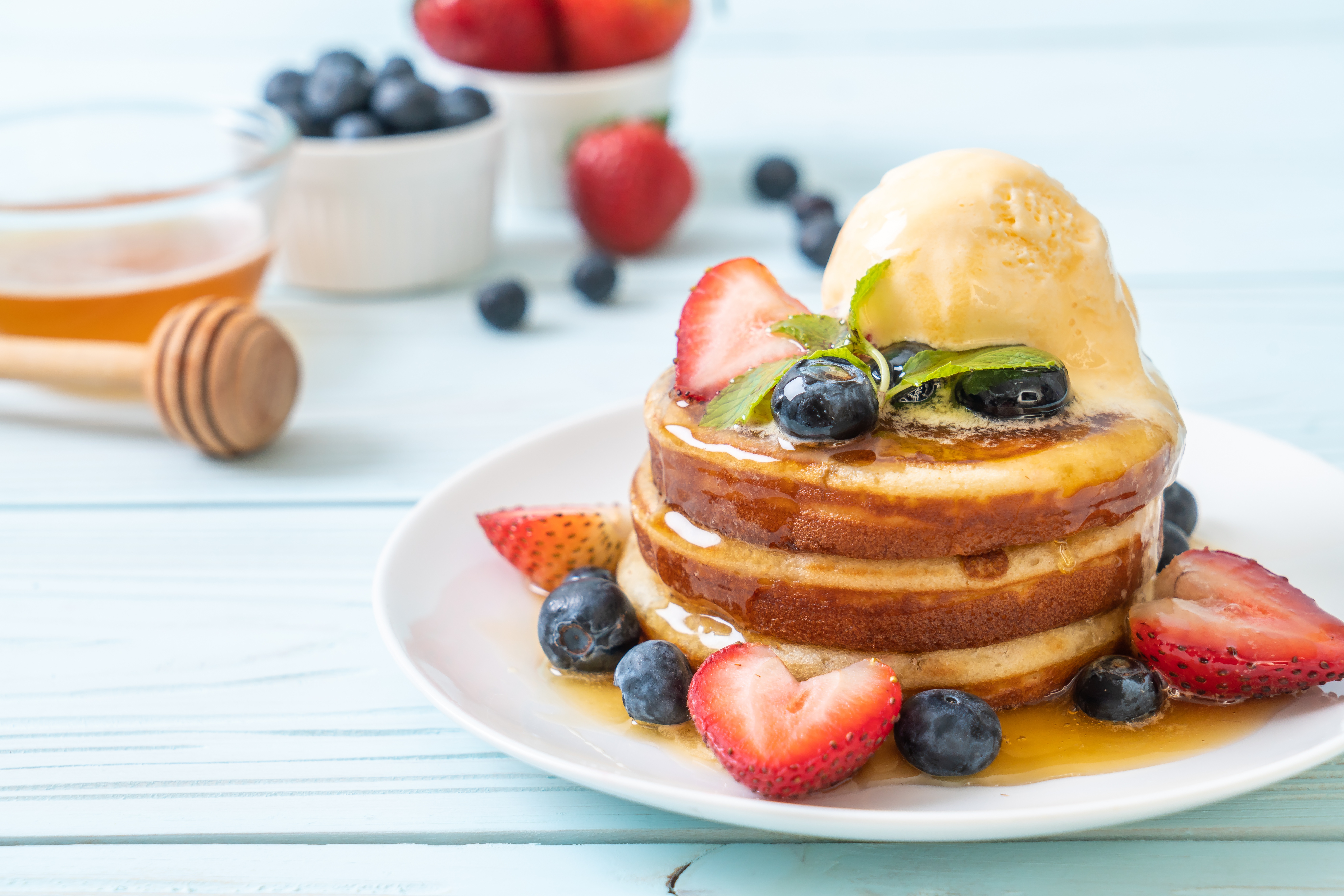 Pancakes with Berries and Ice Cream HD Wallpaper