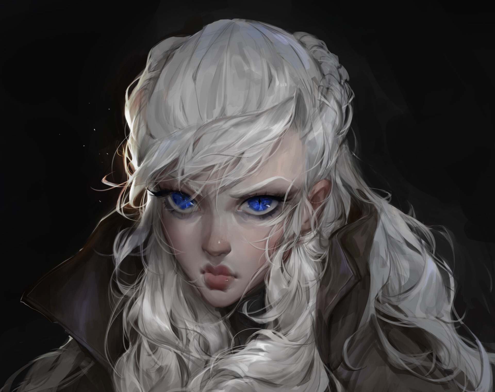Woman with white hair and blue eyes HD Wallpaper