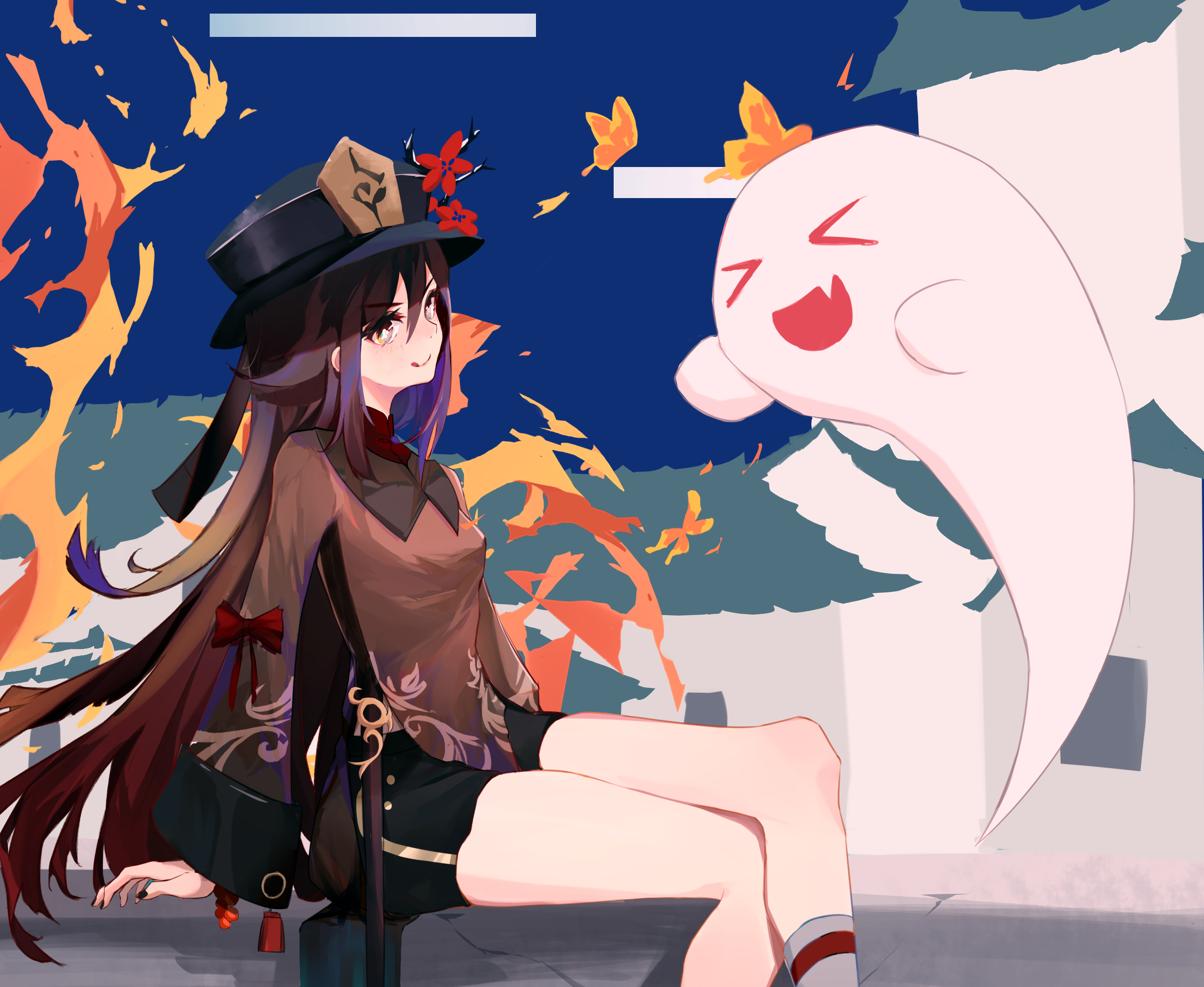 Hu Tao and Boo from Genshin Impact HD Wallpaper