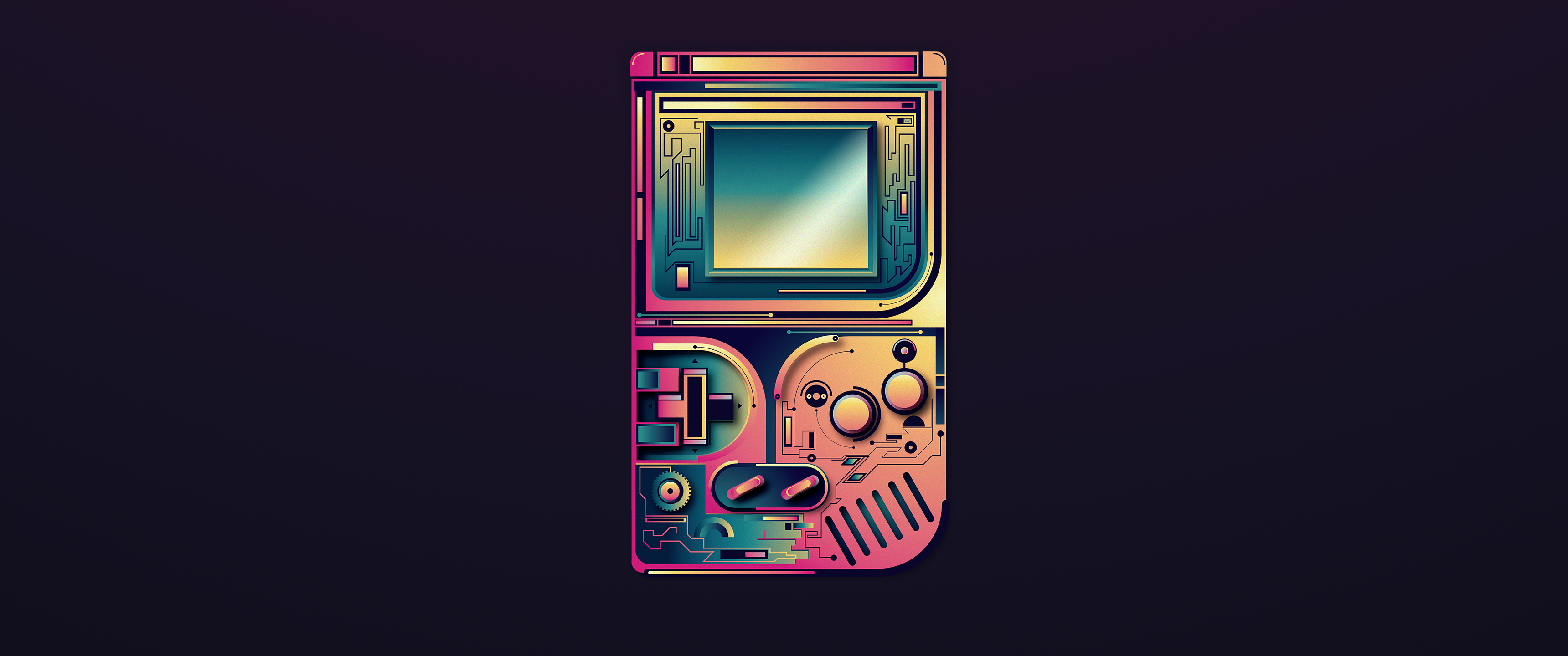 Retro Game Boy with Cyberpunk Design HD Wallpaper