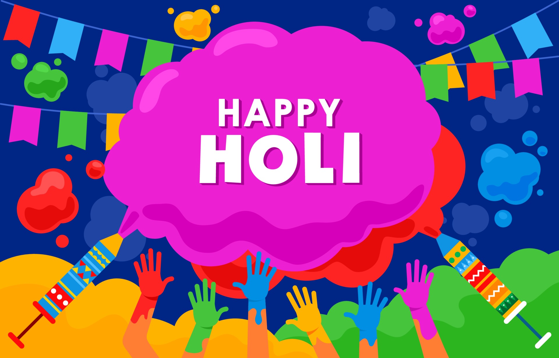 Happy Holi colorful celebration with hands and colors HD Wallpaper