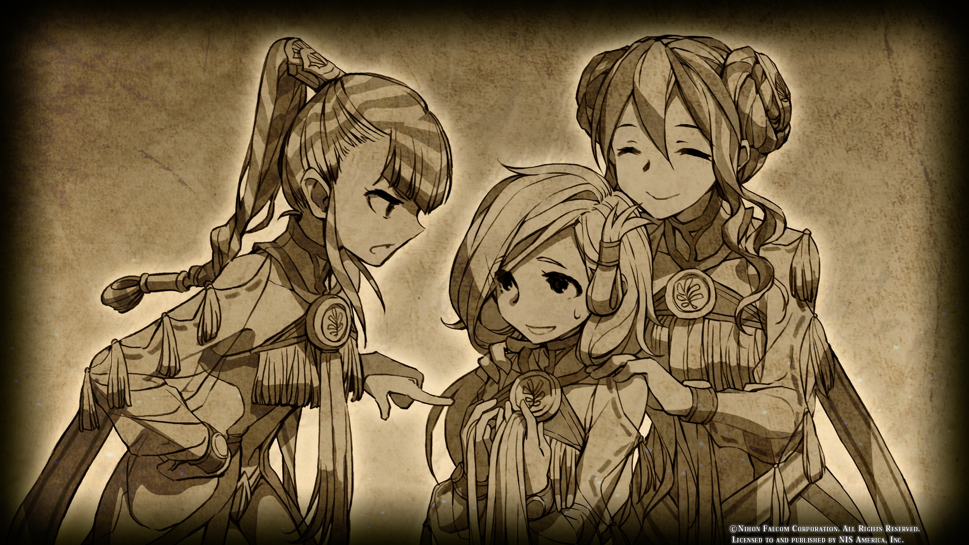 Three anime girls in ornate uniforms from Ys VIII HD Wallpaper