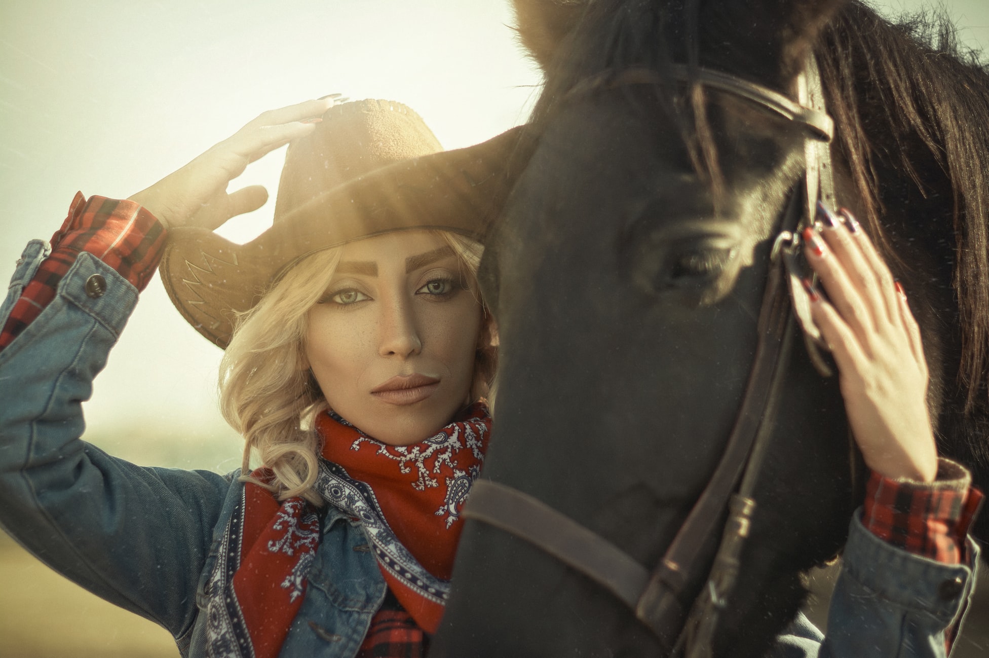 Cowgirl with a horse HD Wallpaper