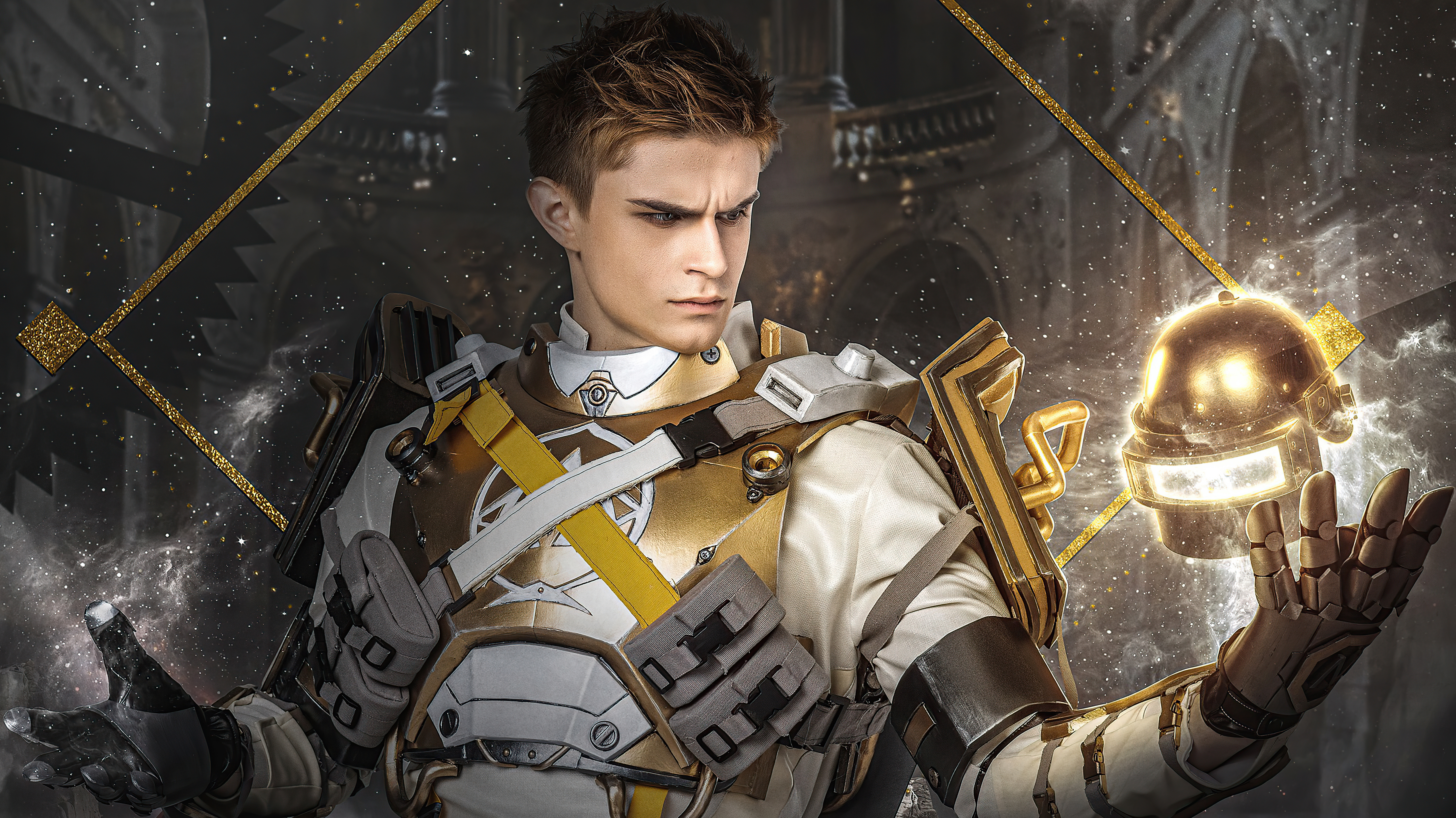 Cosplayer in PlayerUnknowns Battlegrounds armor with golden helmet HD Wallpaper