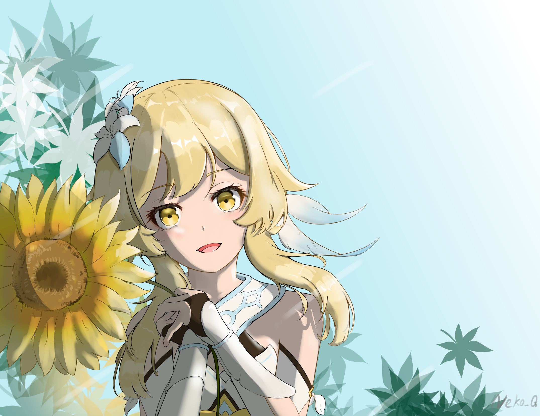 Lumine from Genshin Impact with a sunflower HD Wallpaper