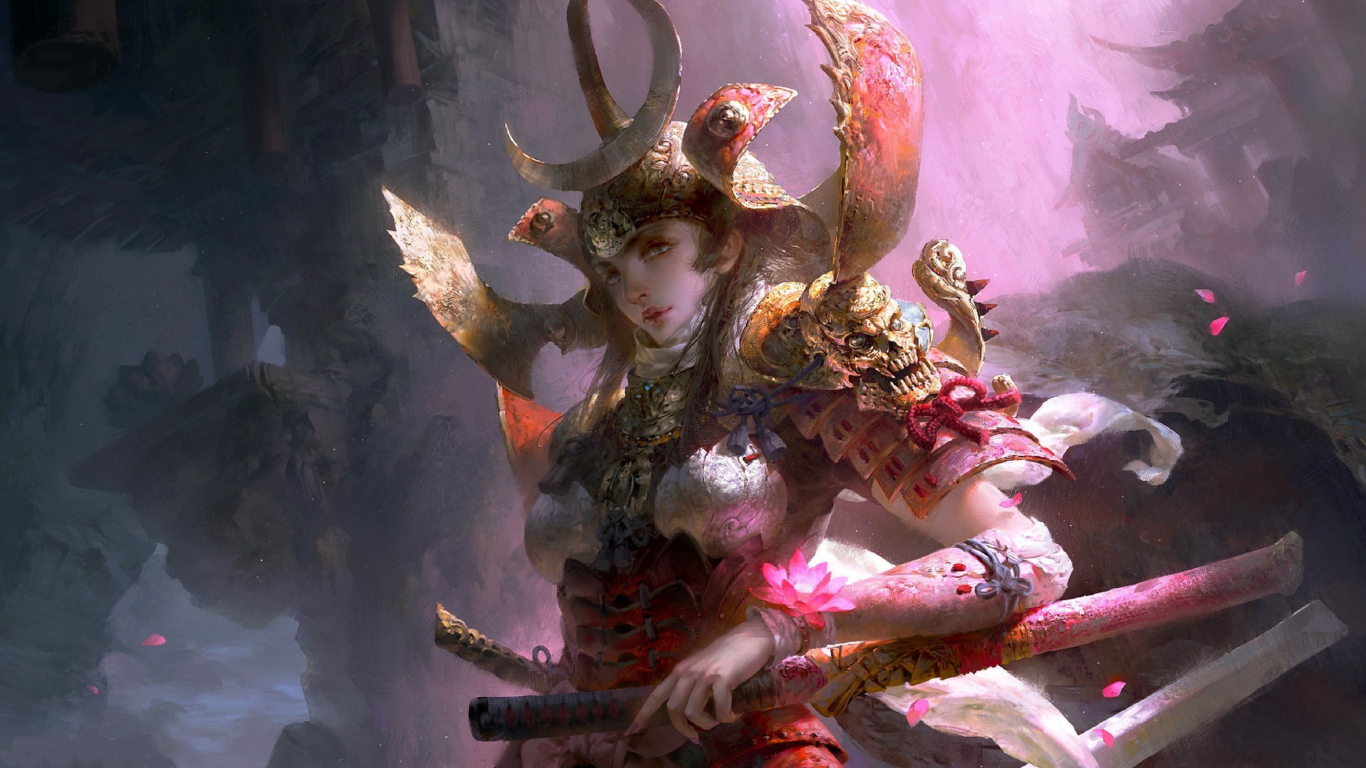 Fantasy Woman Warrior in Elaborate Armor HD Wallpaper