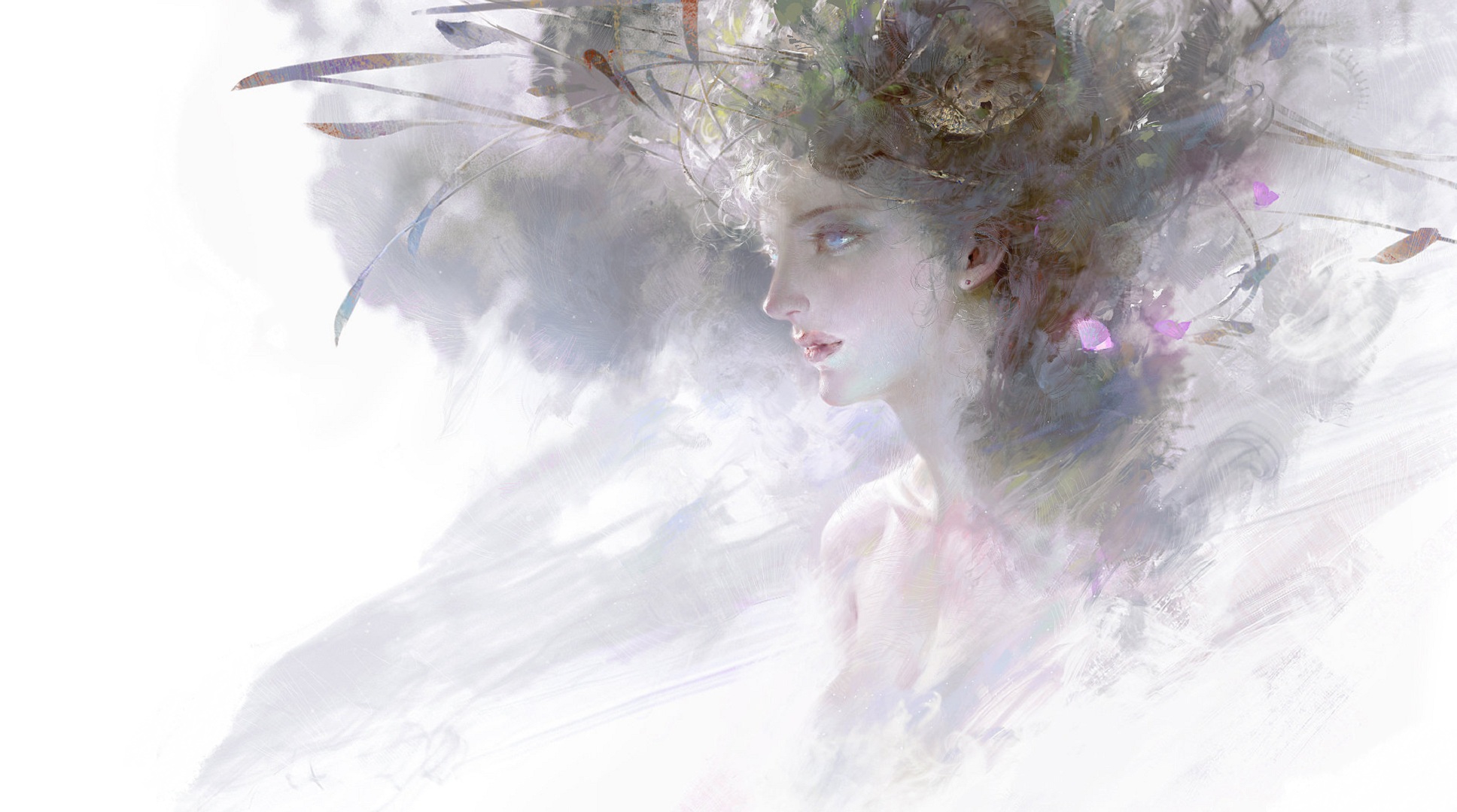 Fantasy woman with floral headdress HD Wallpaper