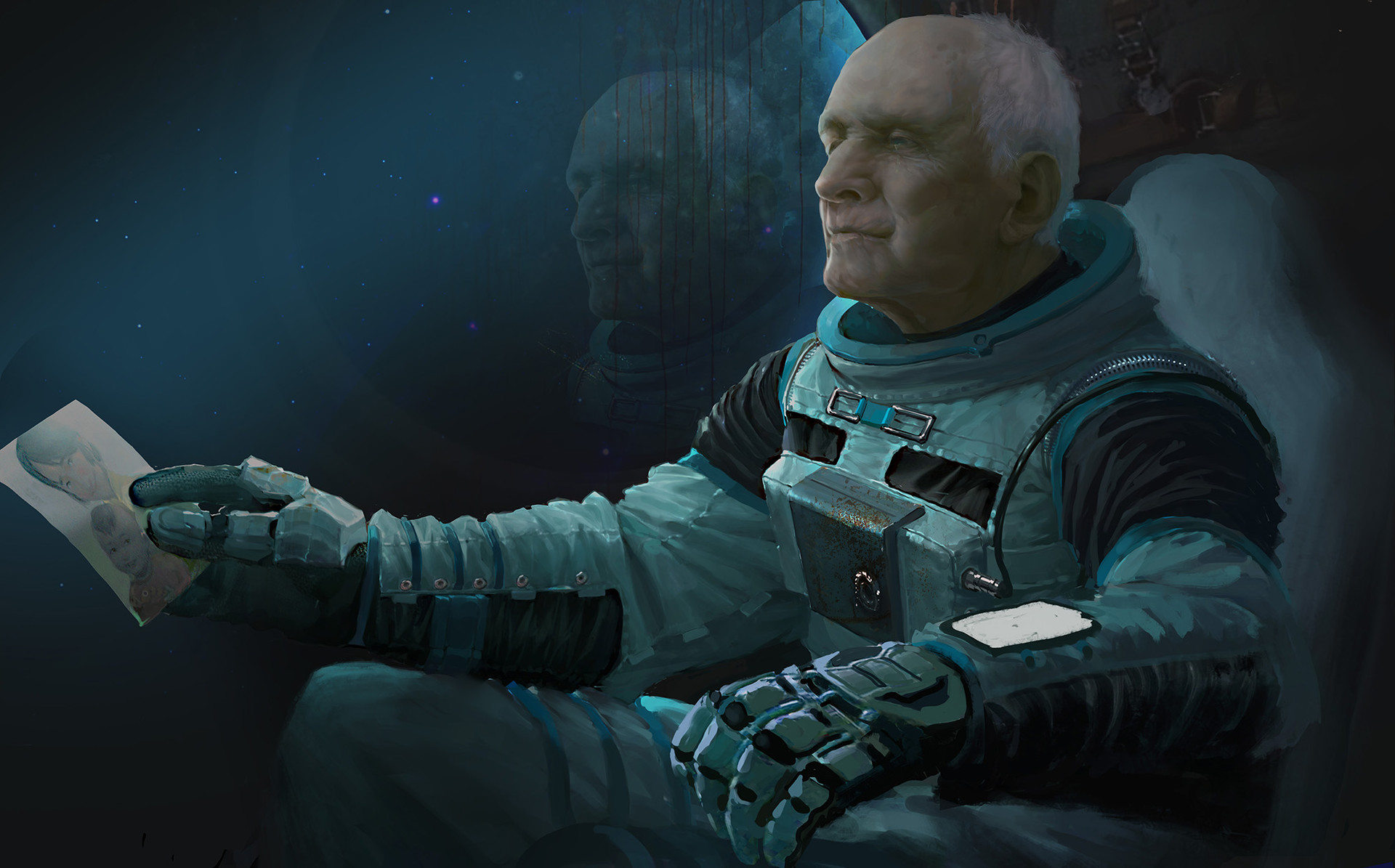 Astronaut holding a photograph HD Wallpaper