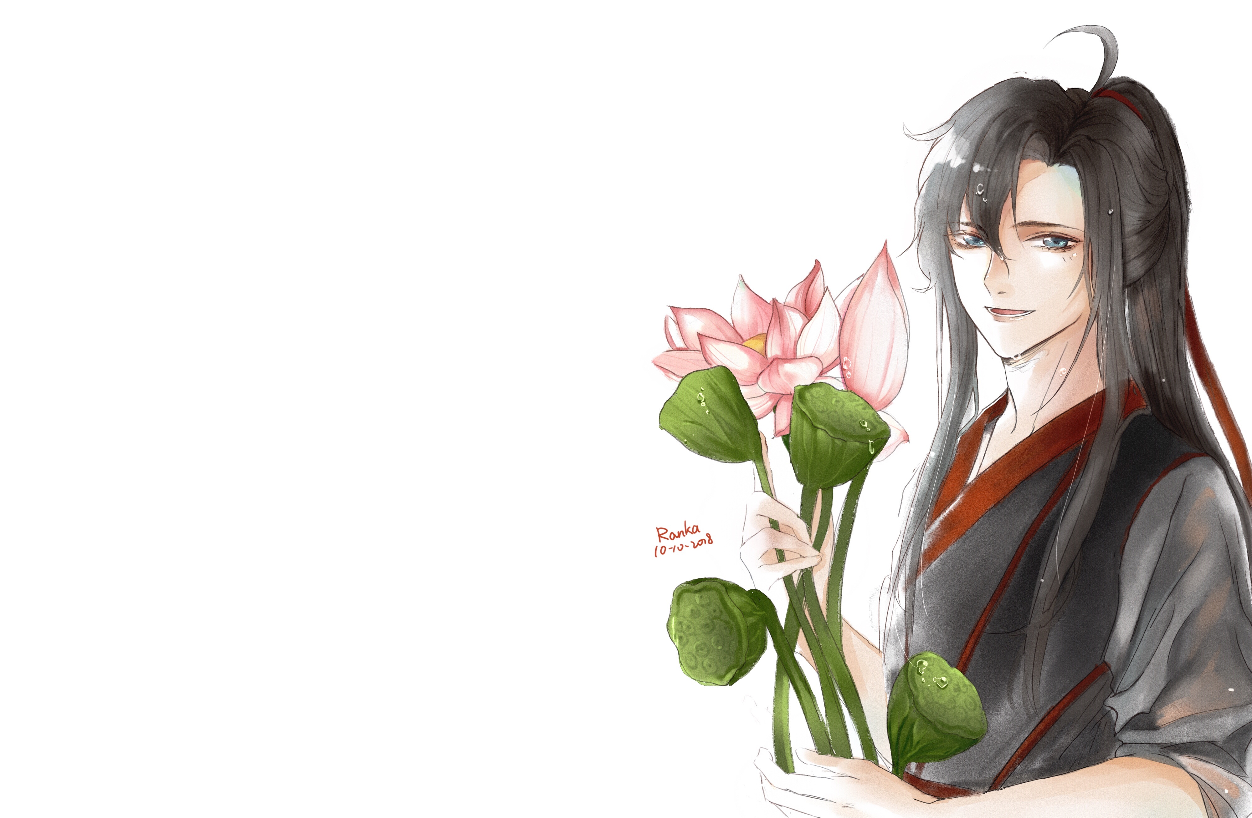 Wei Wuxian from Mo Dao Zu Shi holding lotuses HD Wallpaper