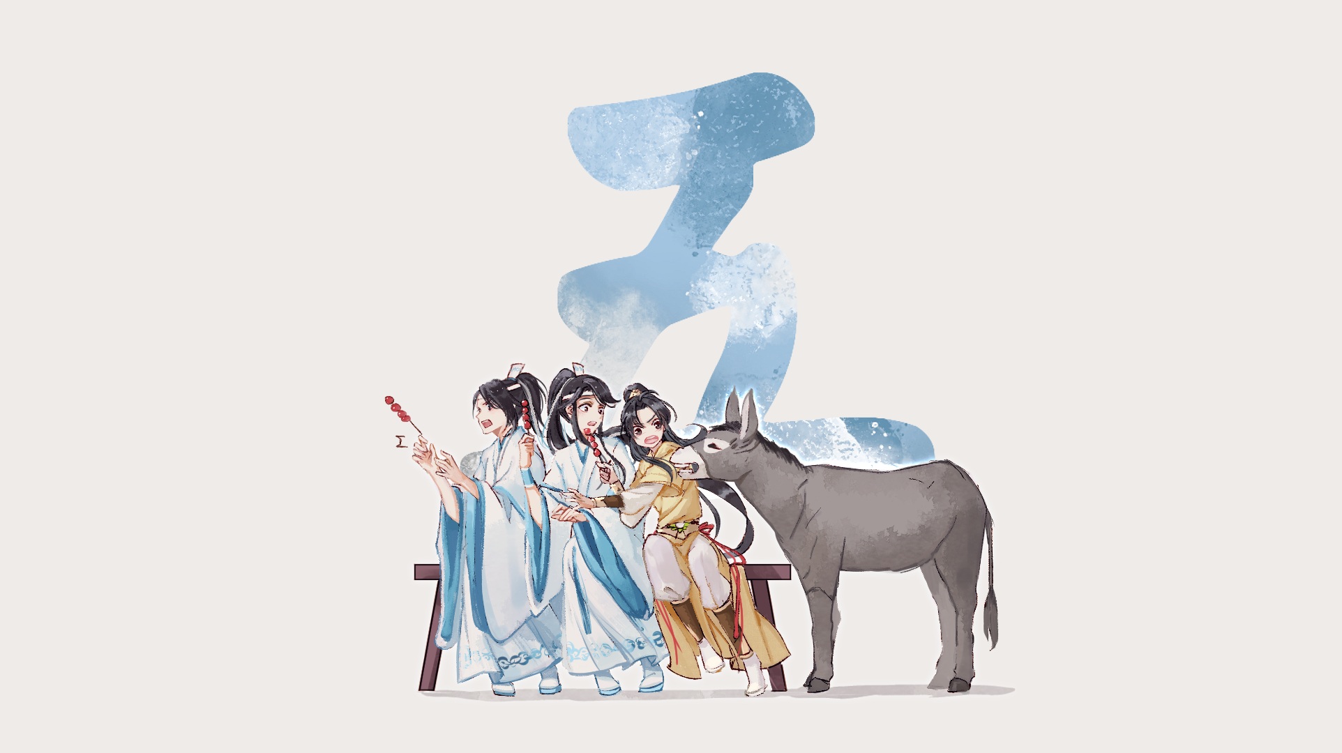 Lan Sizhui, Jin Ling, and Lan Jingyi with a donkey HD Wallpaper