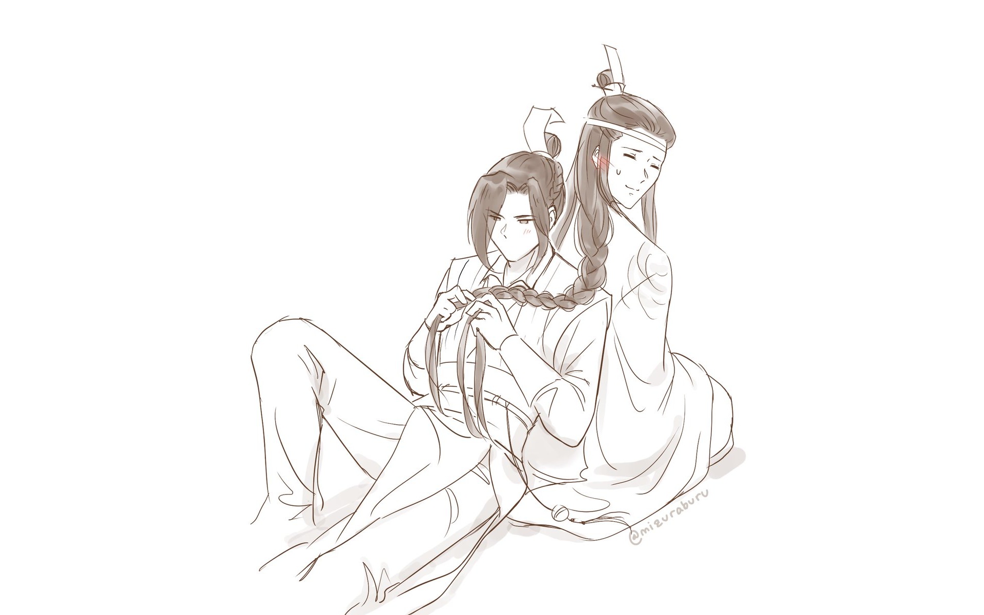 Lan Xichen braids Jiang Wanyin's hair HD Wallpaper