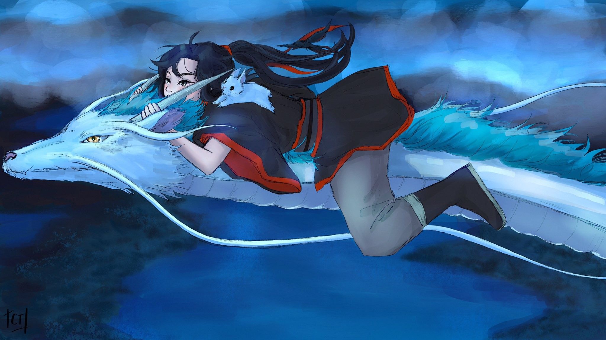 Wei Wuxian riding a dragon from Mo Dao Zu Shi HD Wallpaper