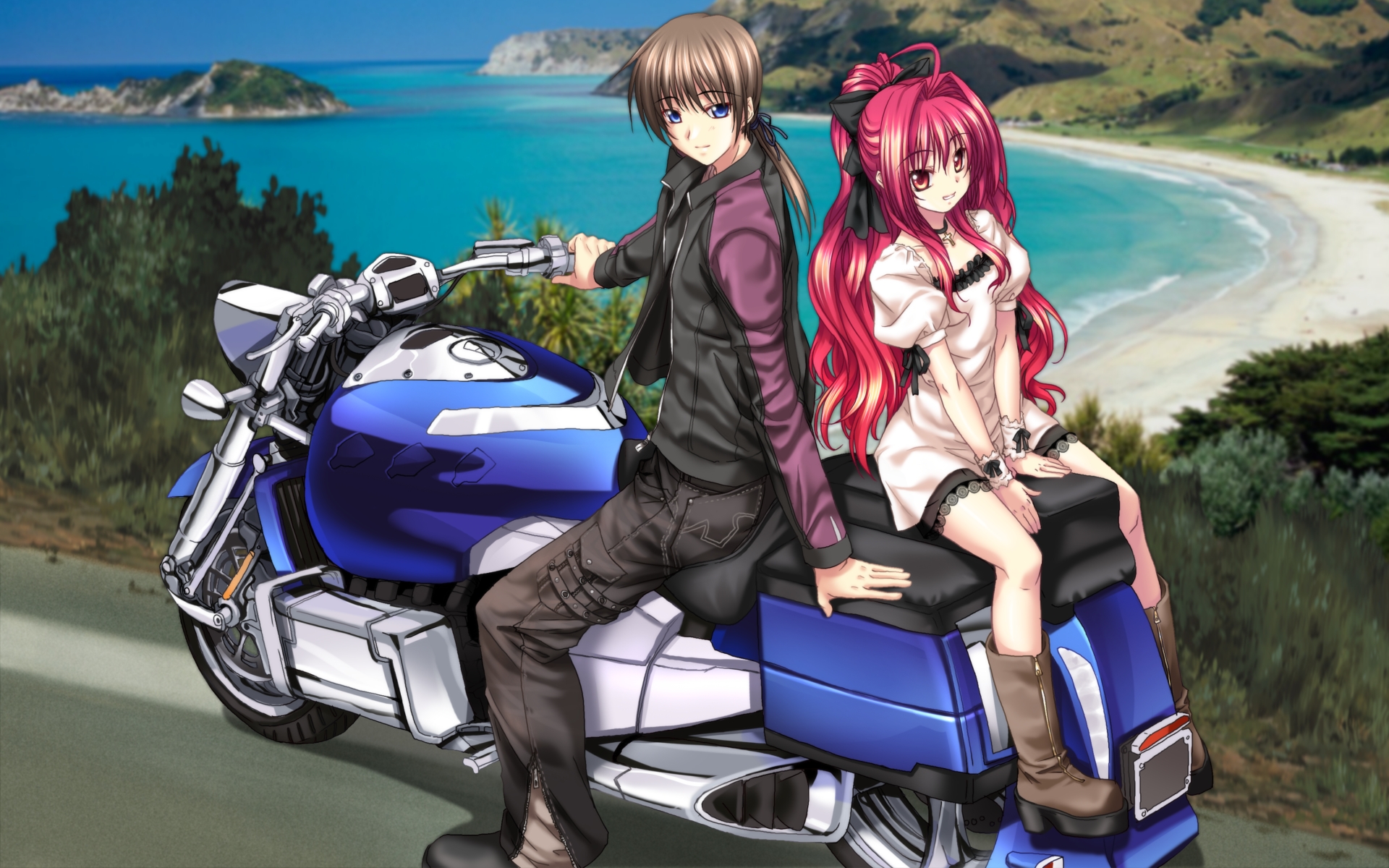 Corticarte Apa Lagranges and Tatara Phoron from Polyphonica HD on a motorcycle HD Wallpaper