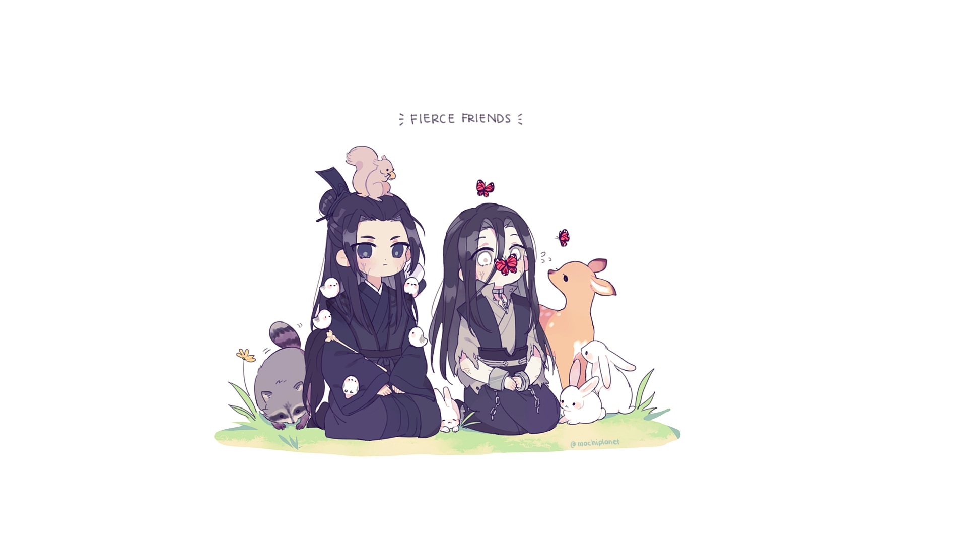 Mo Dao Zu Shi: Wei Ying and Wen Ning with animals HD Wallpaper