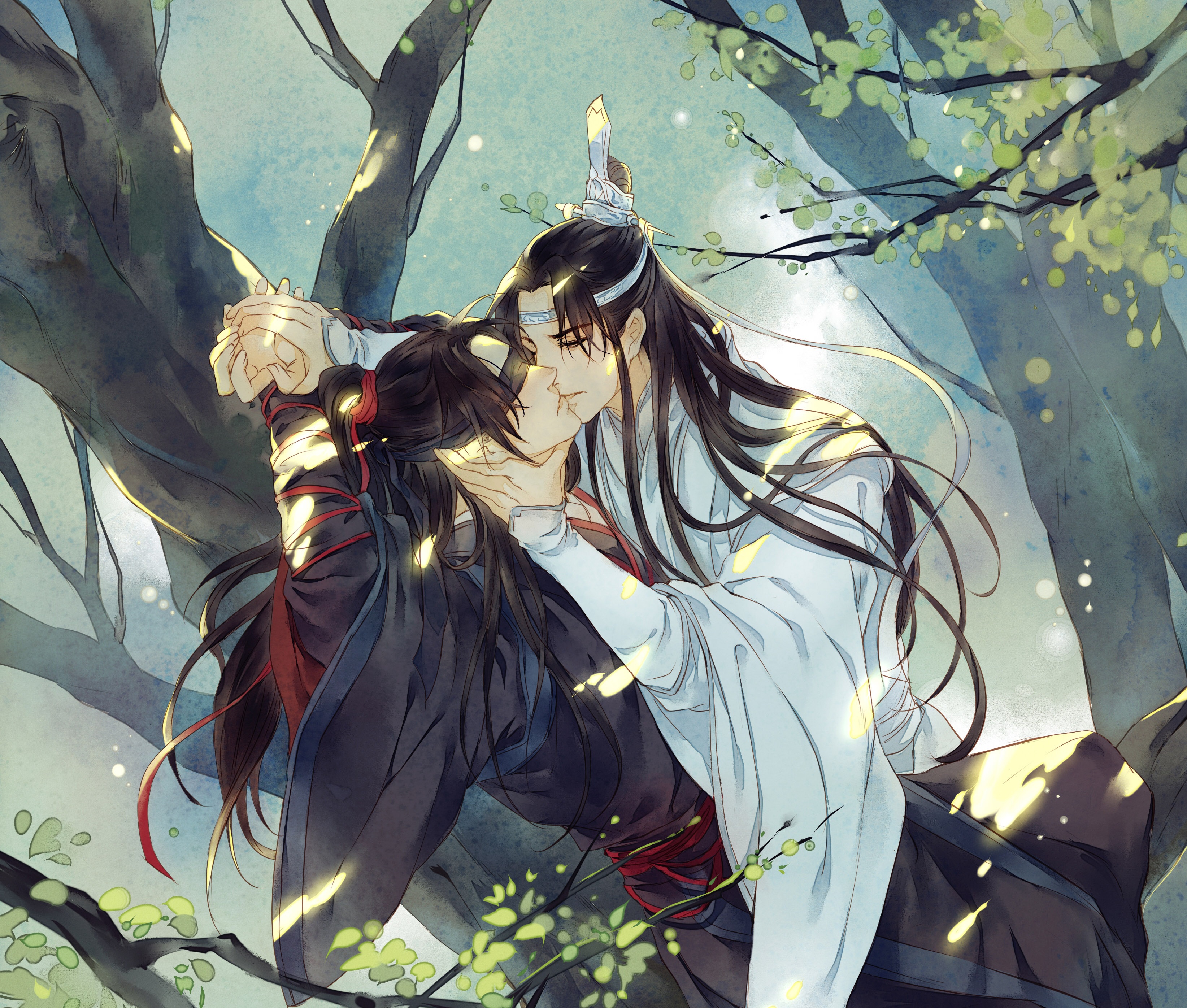 Wei Wuxian and Lan Wangji kissing in a tree HD Wallpaper